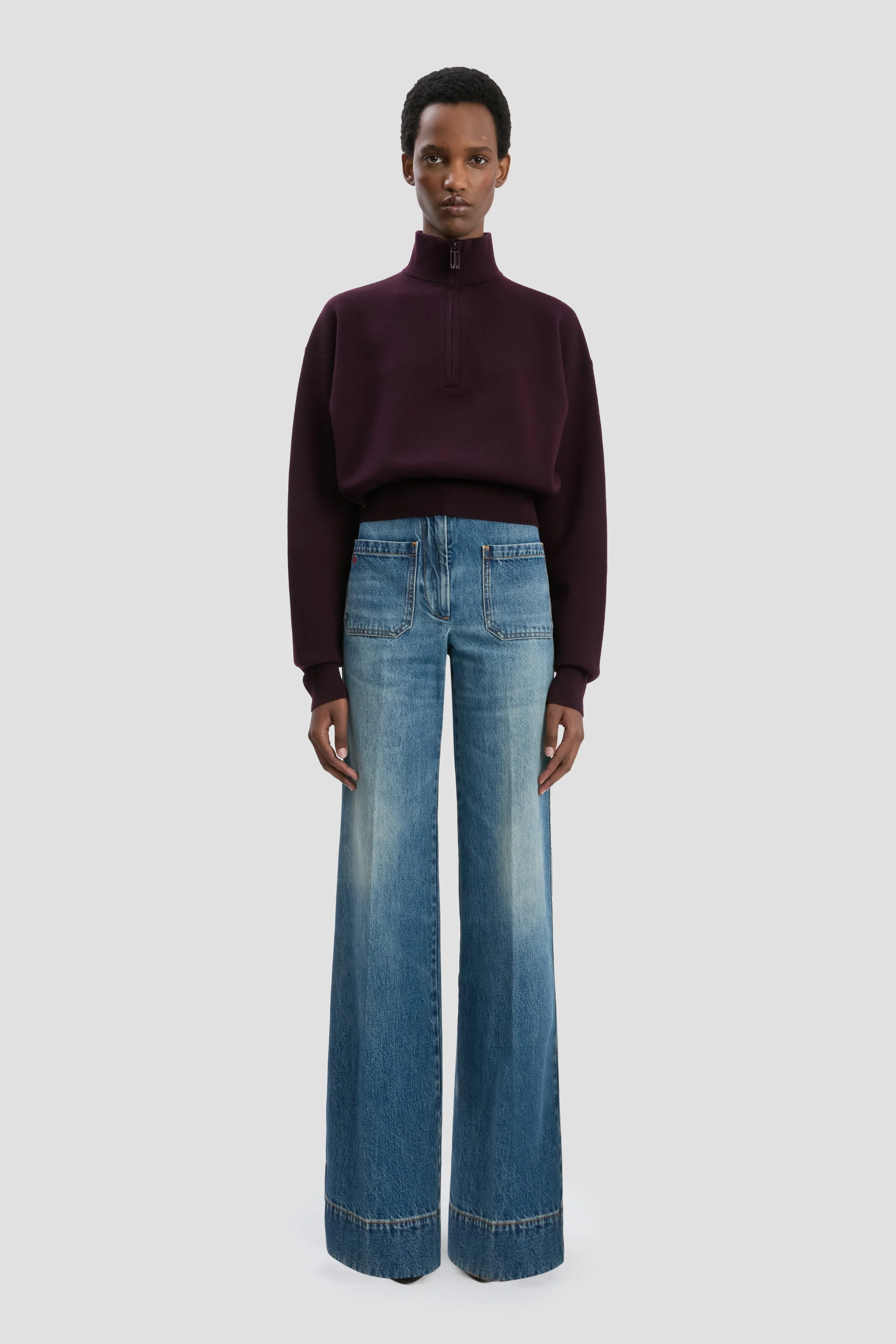 Merino Half-Zip Jumper In Merlot - XNAUWBI