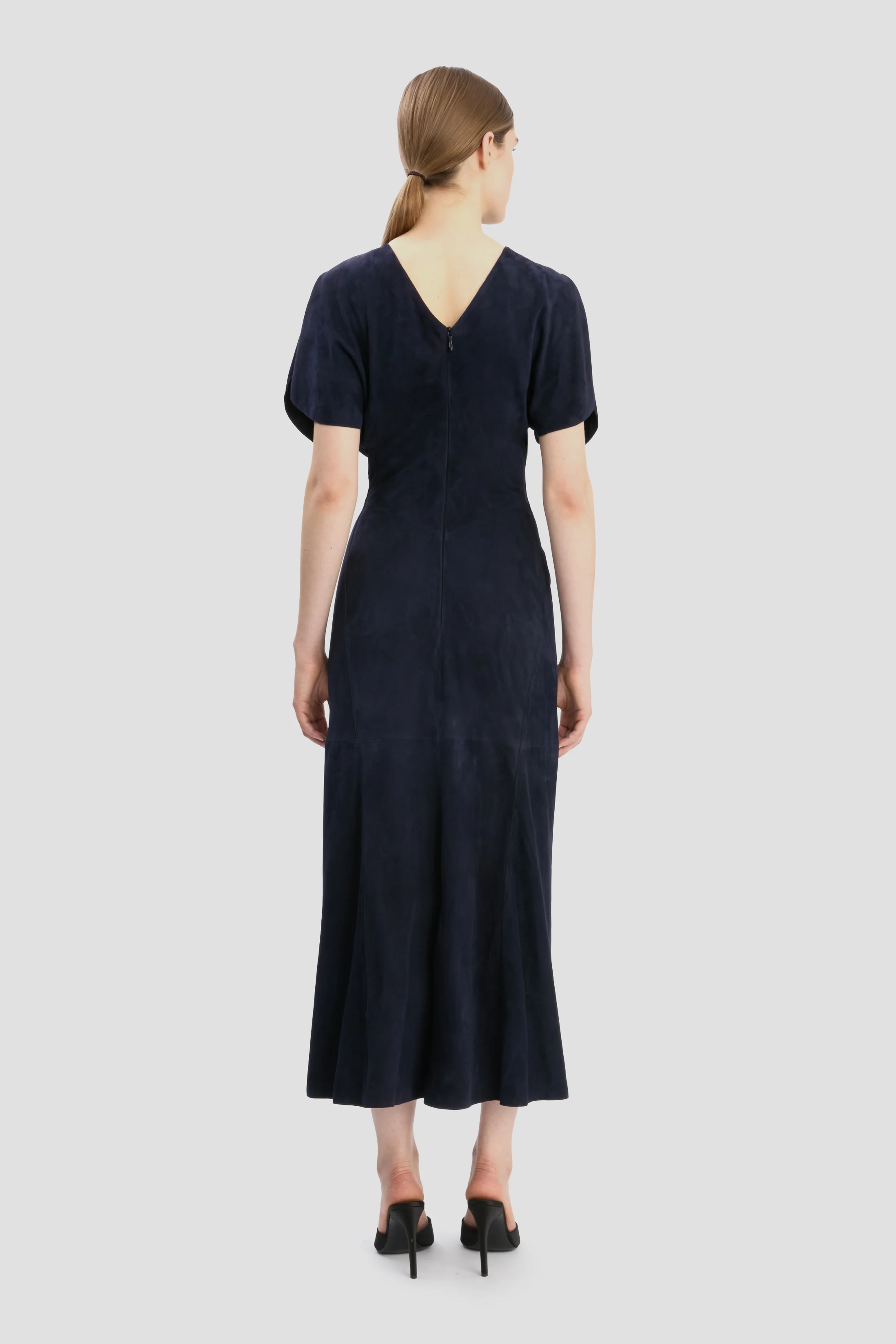 Bela Midi Dress In Navy Suede - XNAUWBI