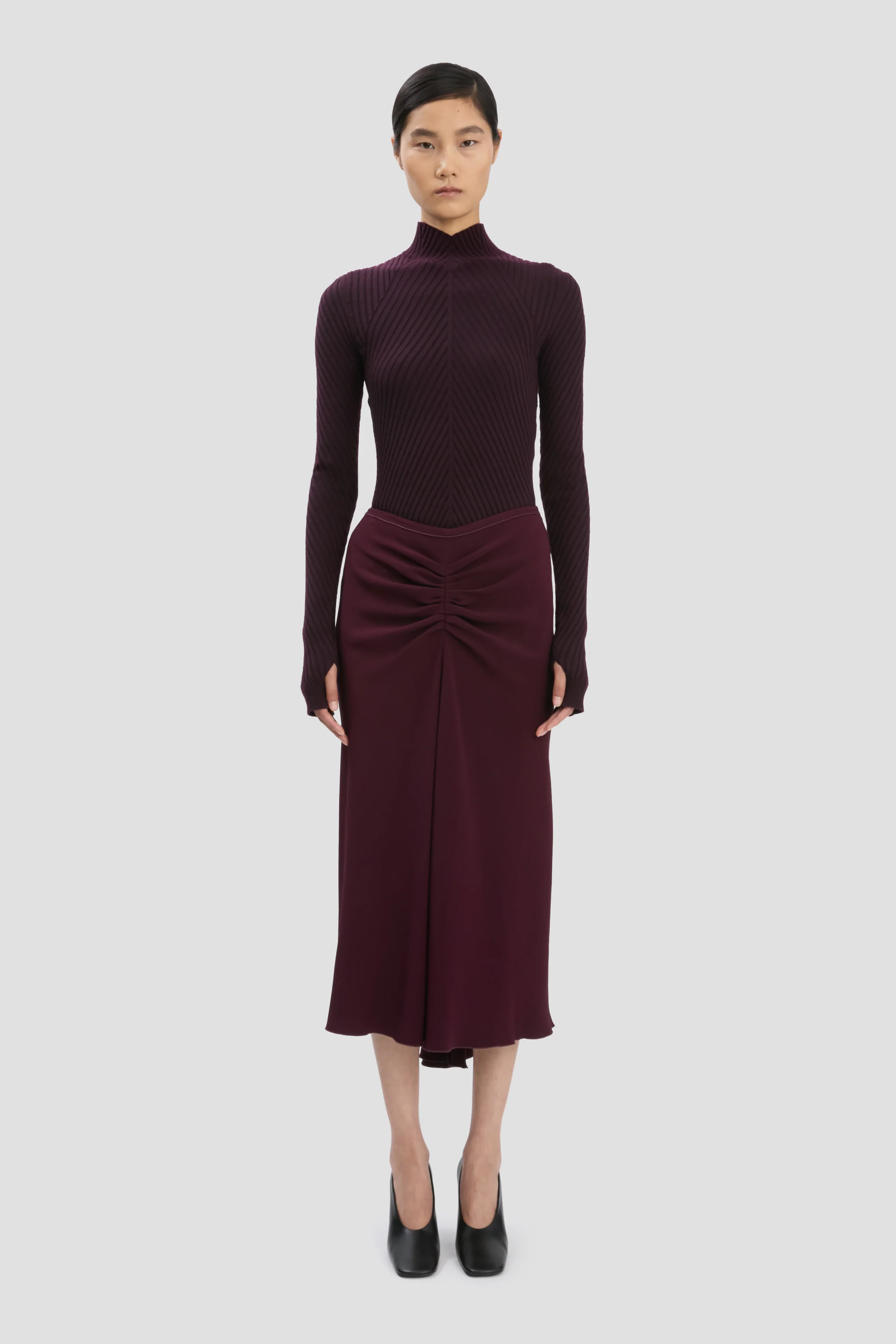 Ribbed Knit Polo In Merlot - XNAUWBI