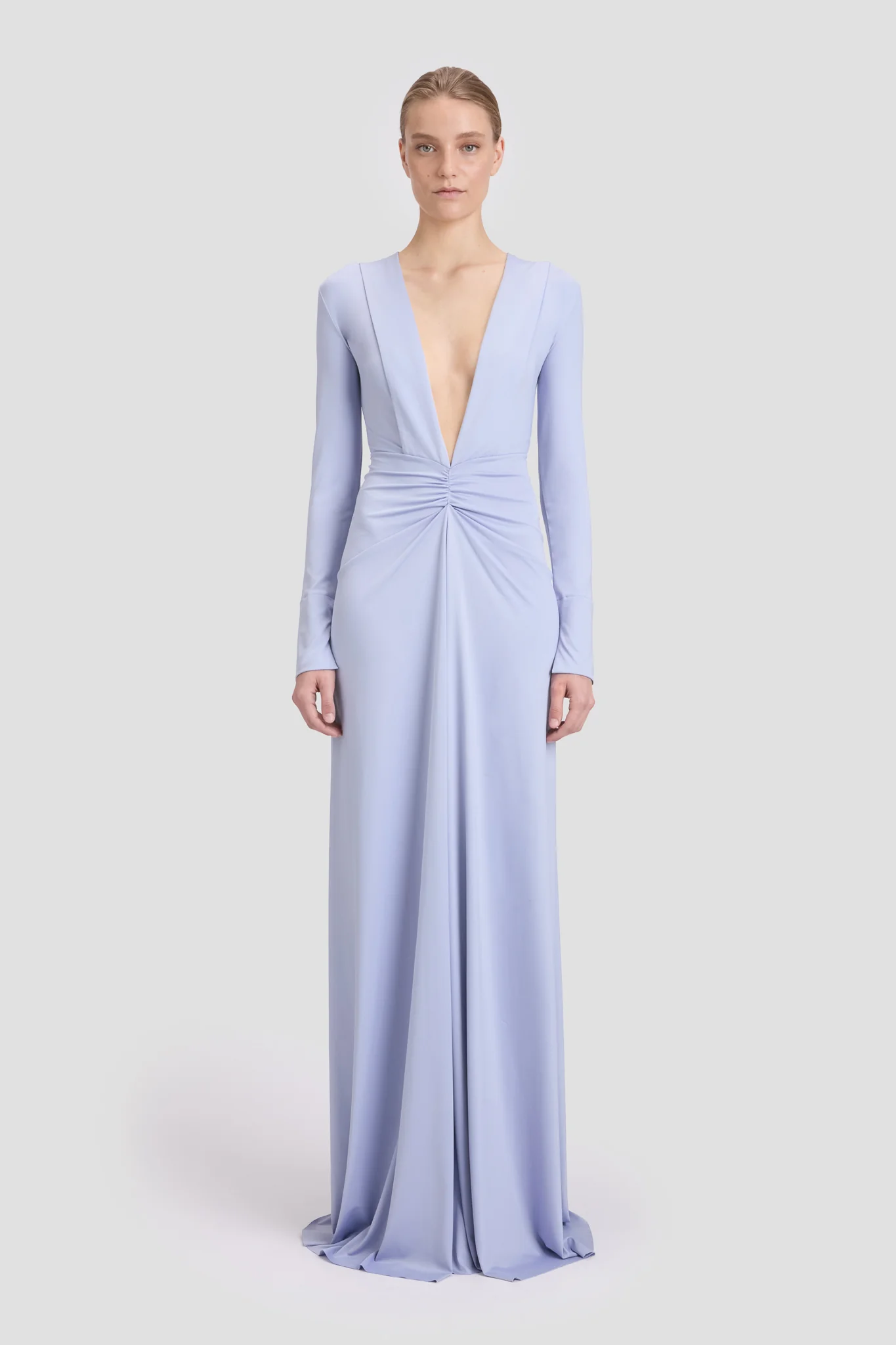 Deep V-Neck Gown In Delphinium - XNAUWBI