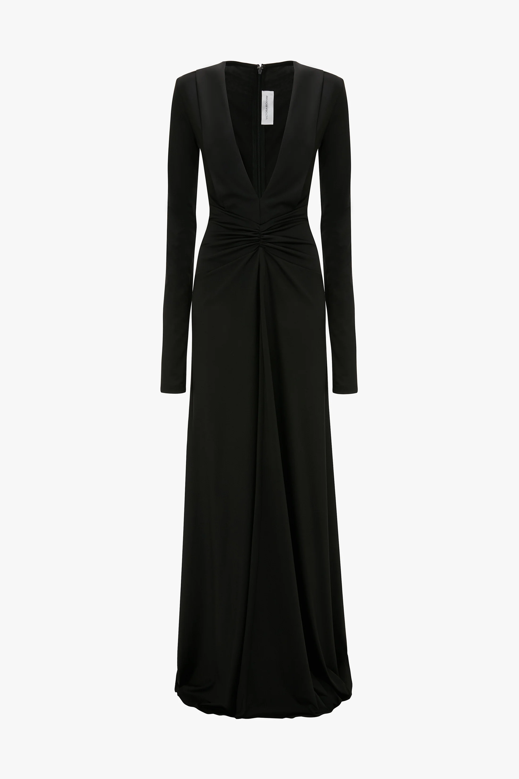 Long Sleeve Deep V-Neck Gown In Black - XNAUWBI