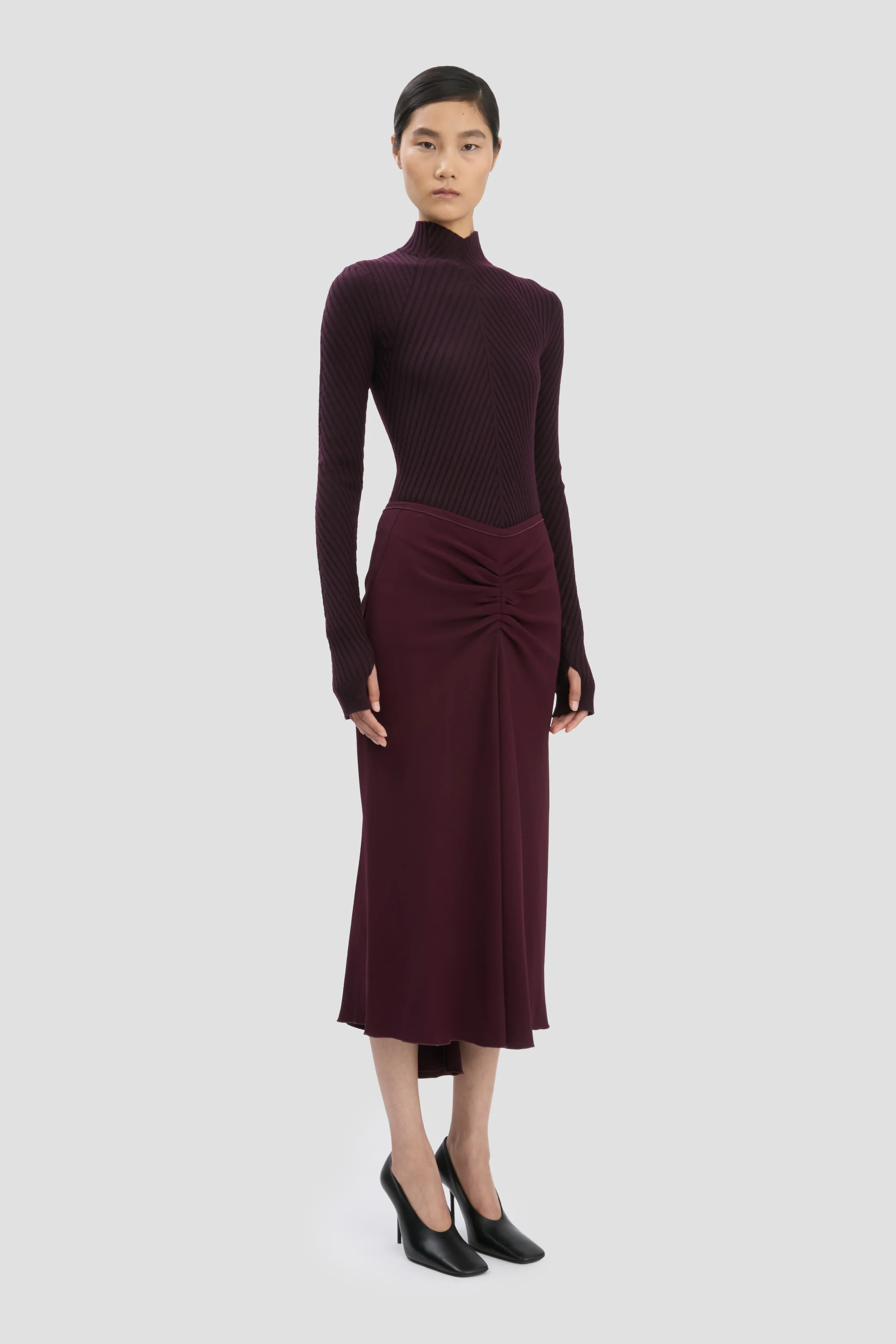 Ribbed Knit Polo In Merlot - XNAUWBI