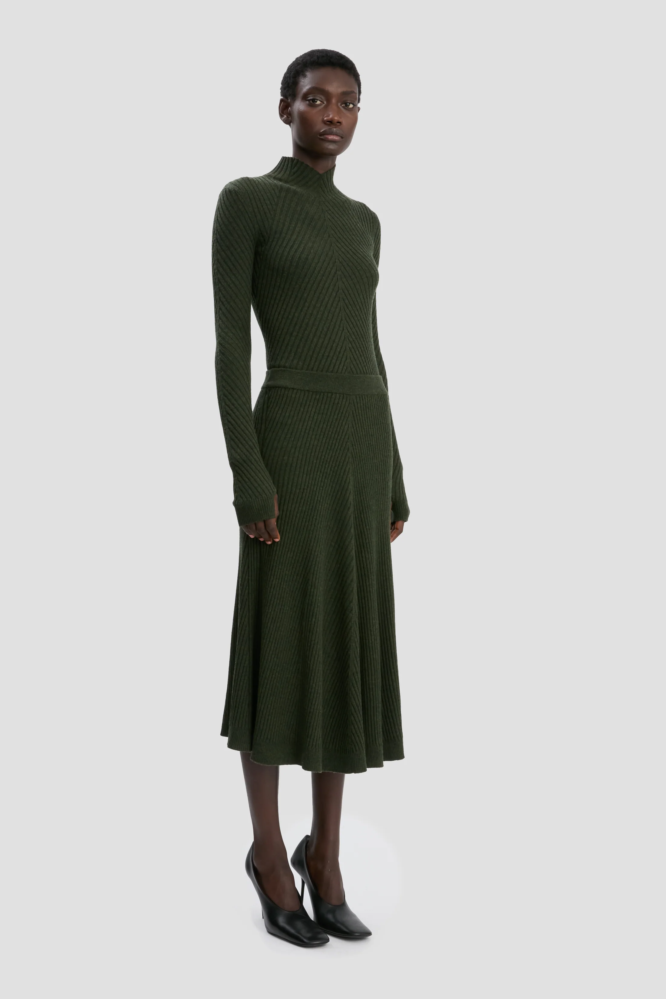Ribbed Midi Knit Skirt In Oregano - XNAUWBI