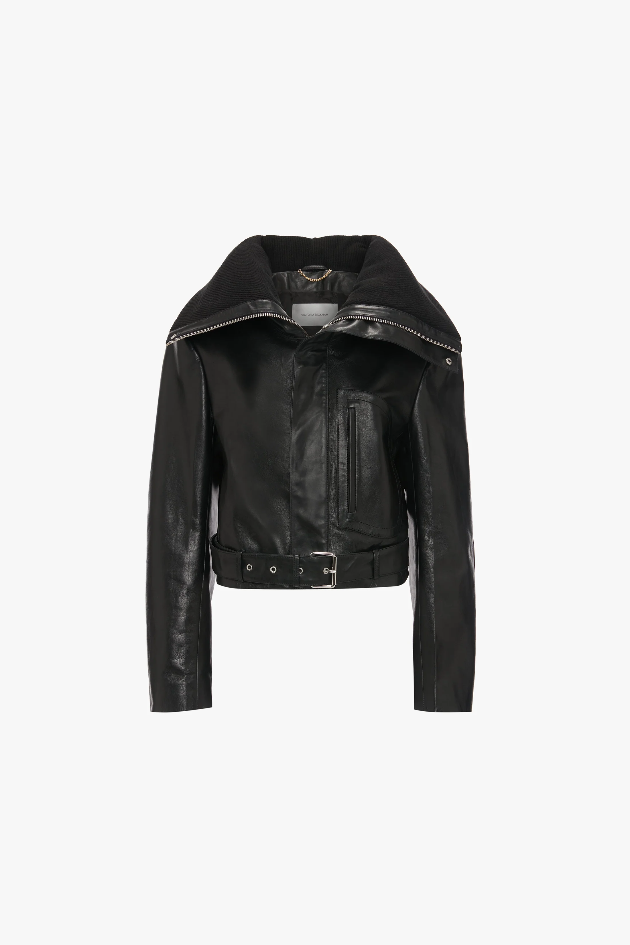 Cropped Belted Leather Biker Jacket In Black - XNAUWBI