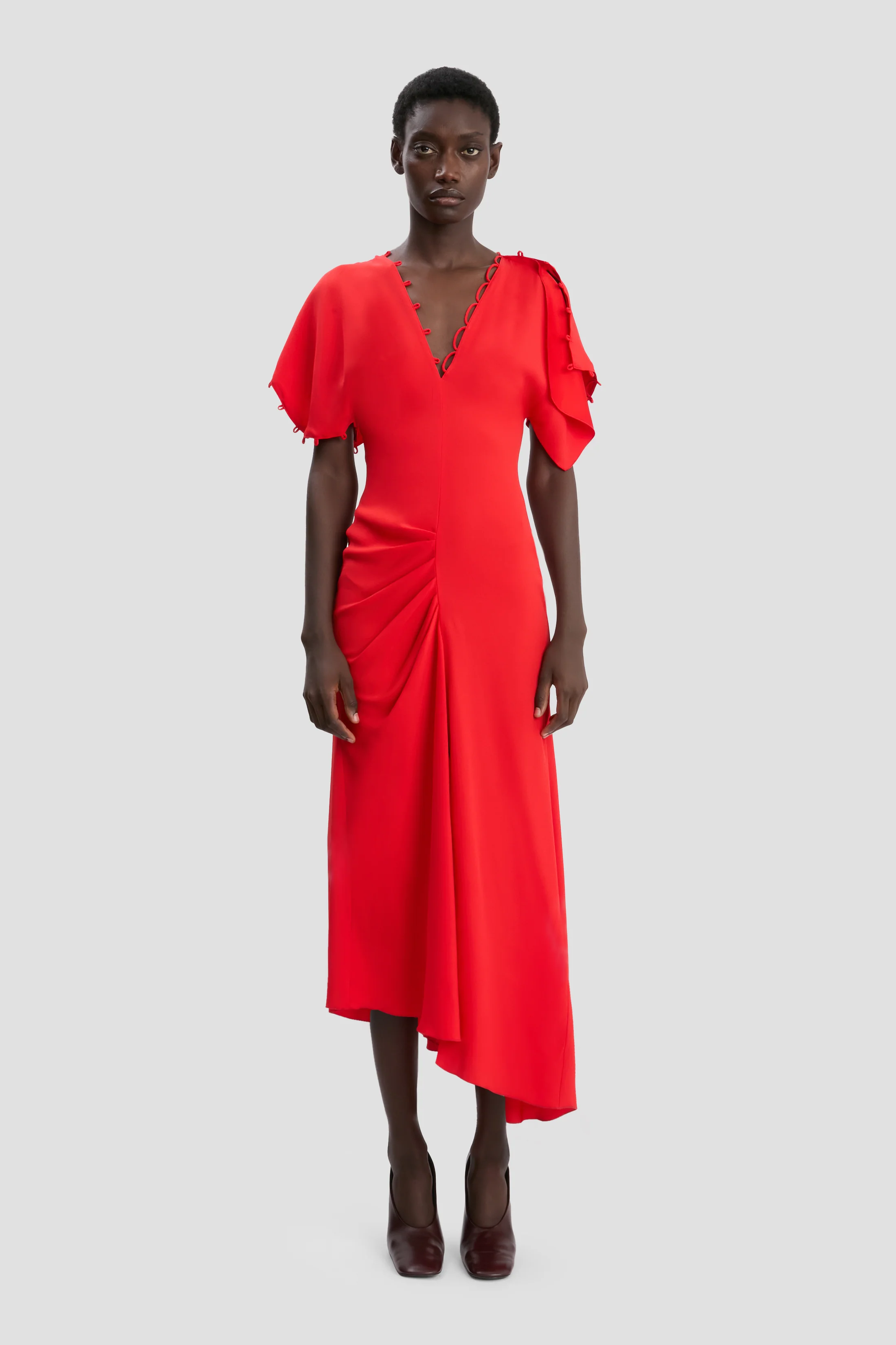 Draped Midi Dress In Cayenne - XNAUWBI