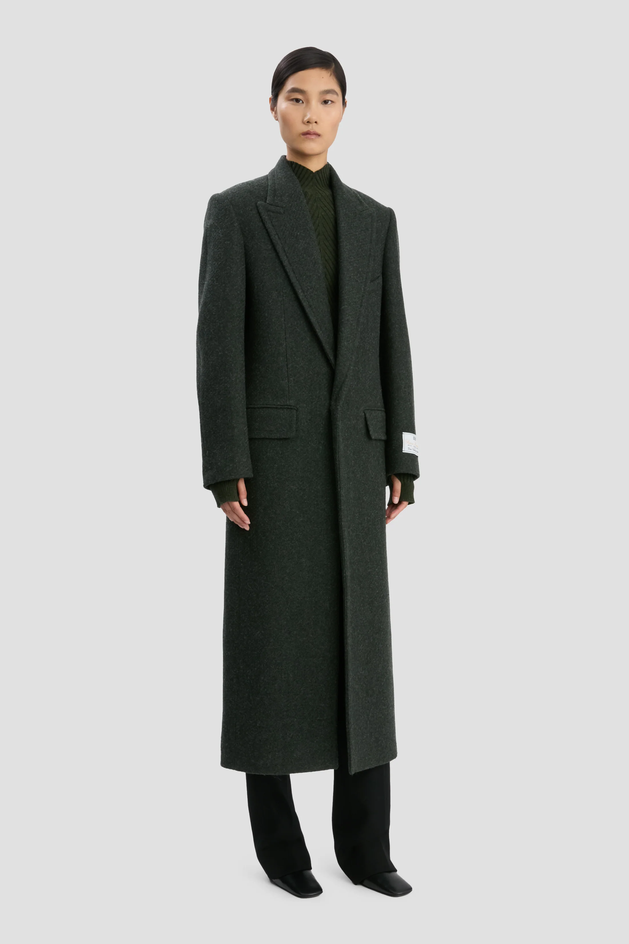 Curved Sleeve Overcoat In Dark Olive Melange - XNAUWBI