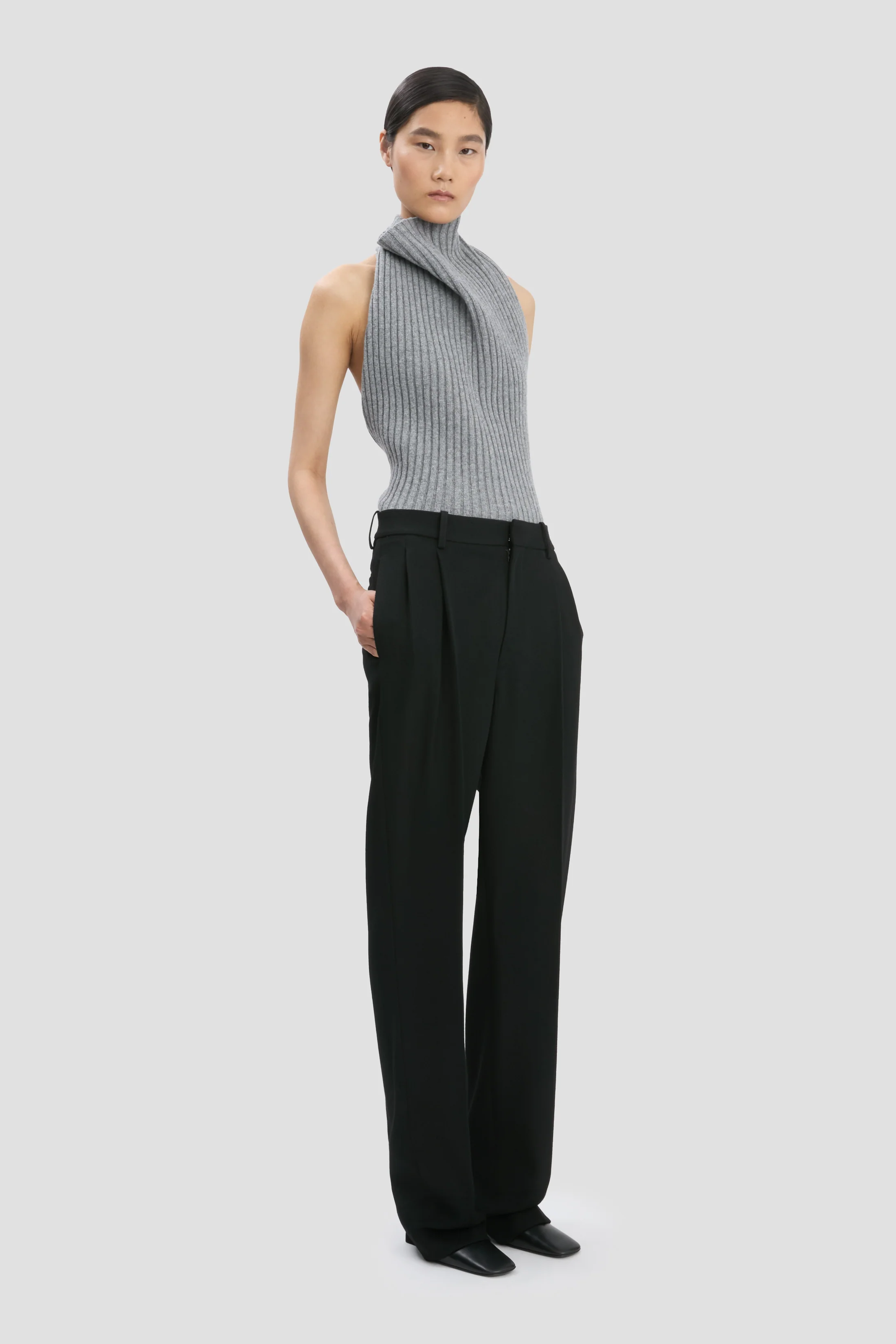 Draped Rib Top In Grey Melange - XNAUWBI