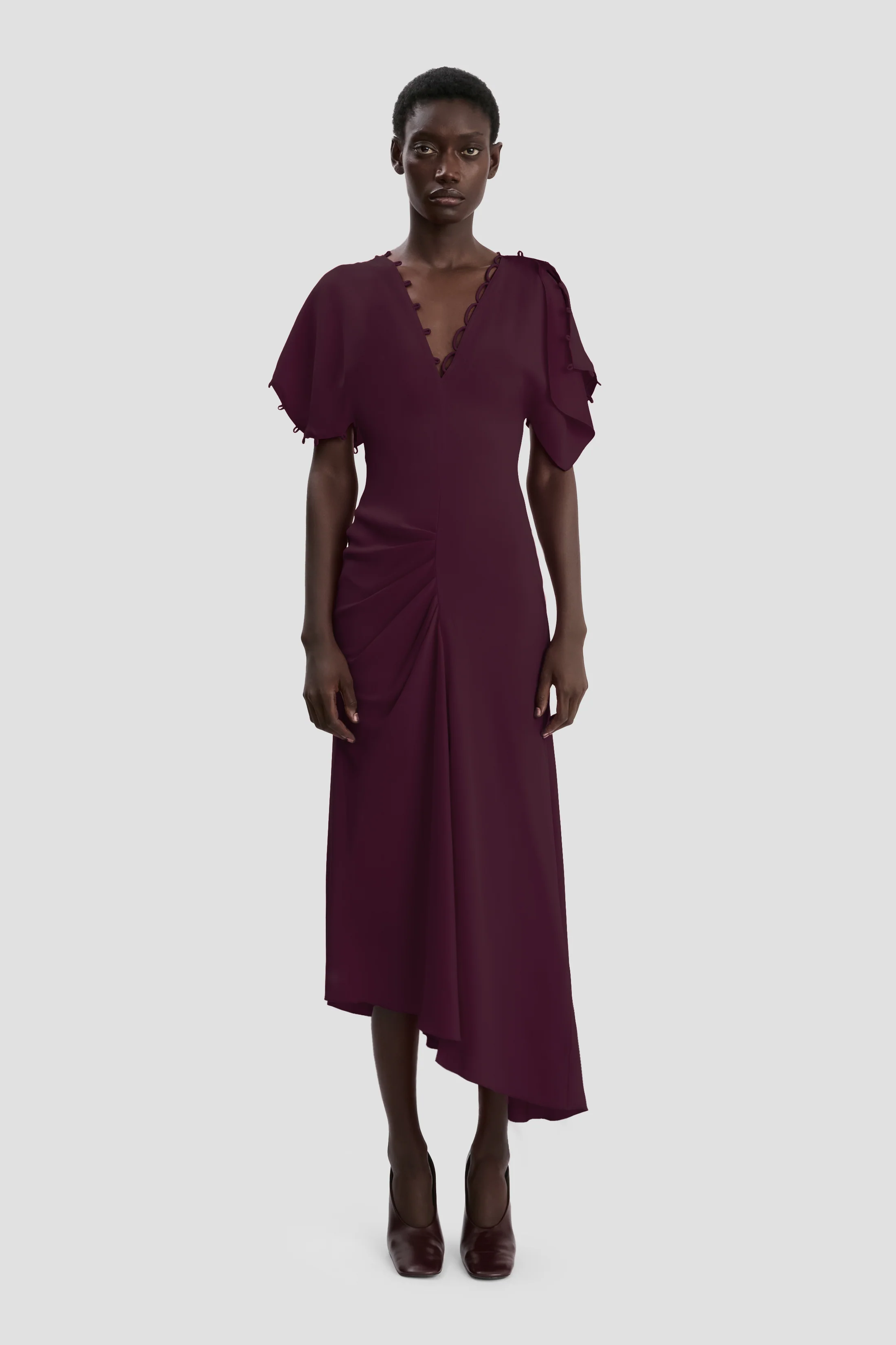 Draped Midi Dress In Merlot - XNAUWBI