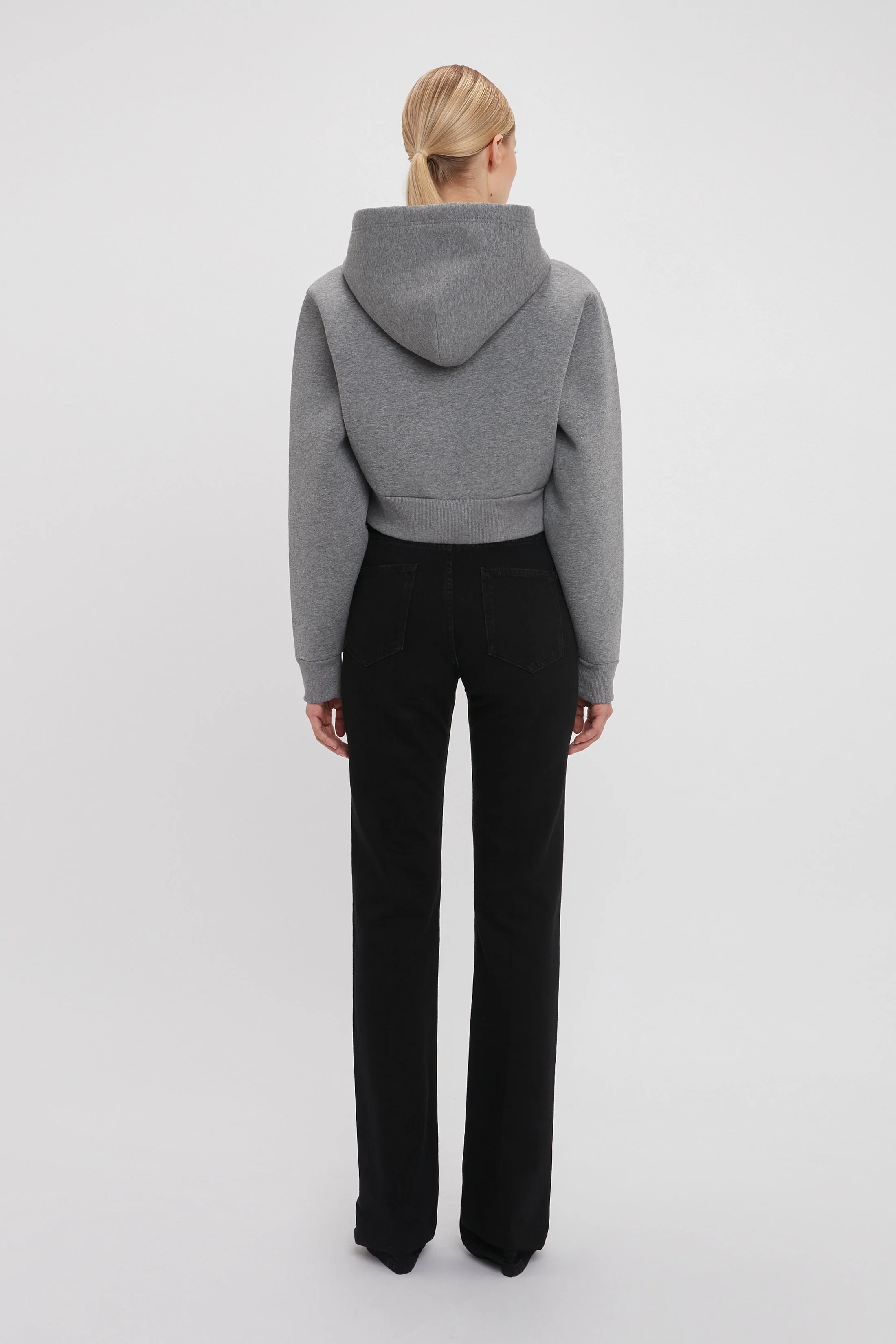 Cropped Structured Hoodie In Grey Marl - XNAUWBI
