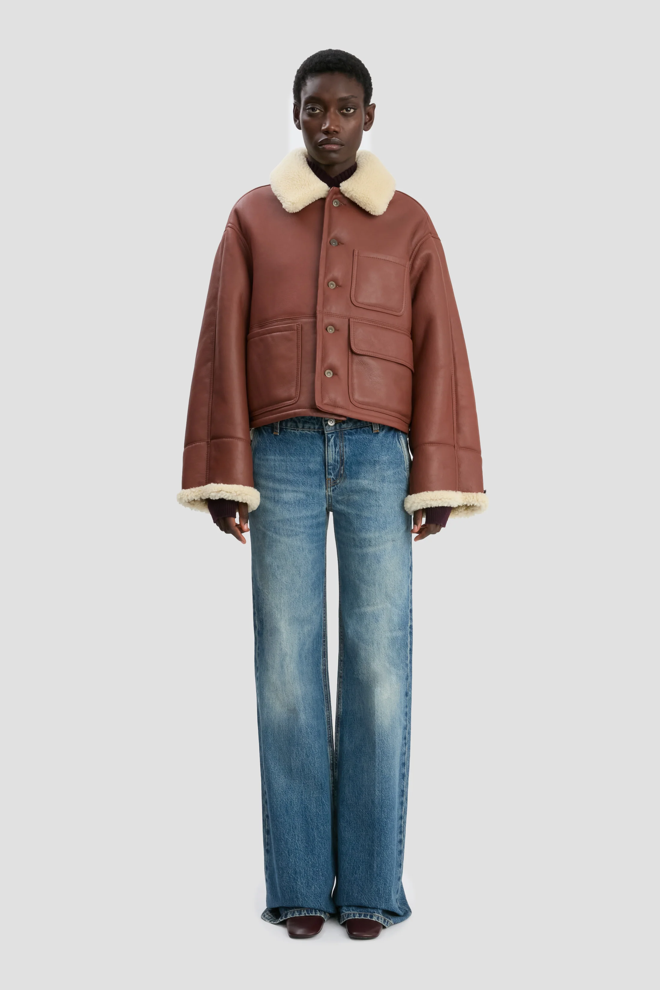 Shearling Jacket In Brown-Cream - XNAUWBI