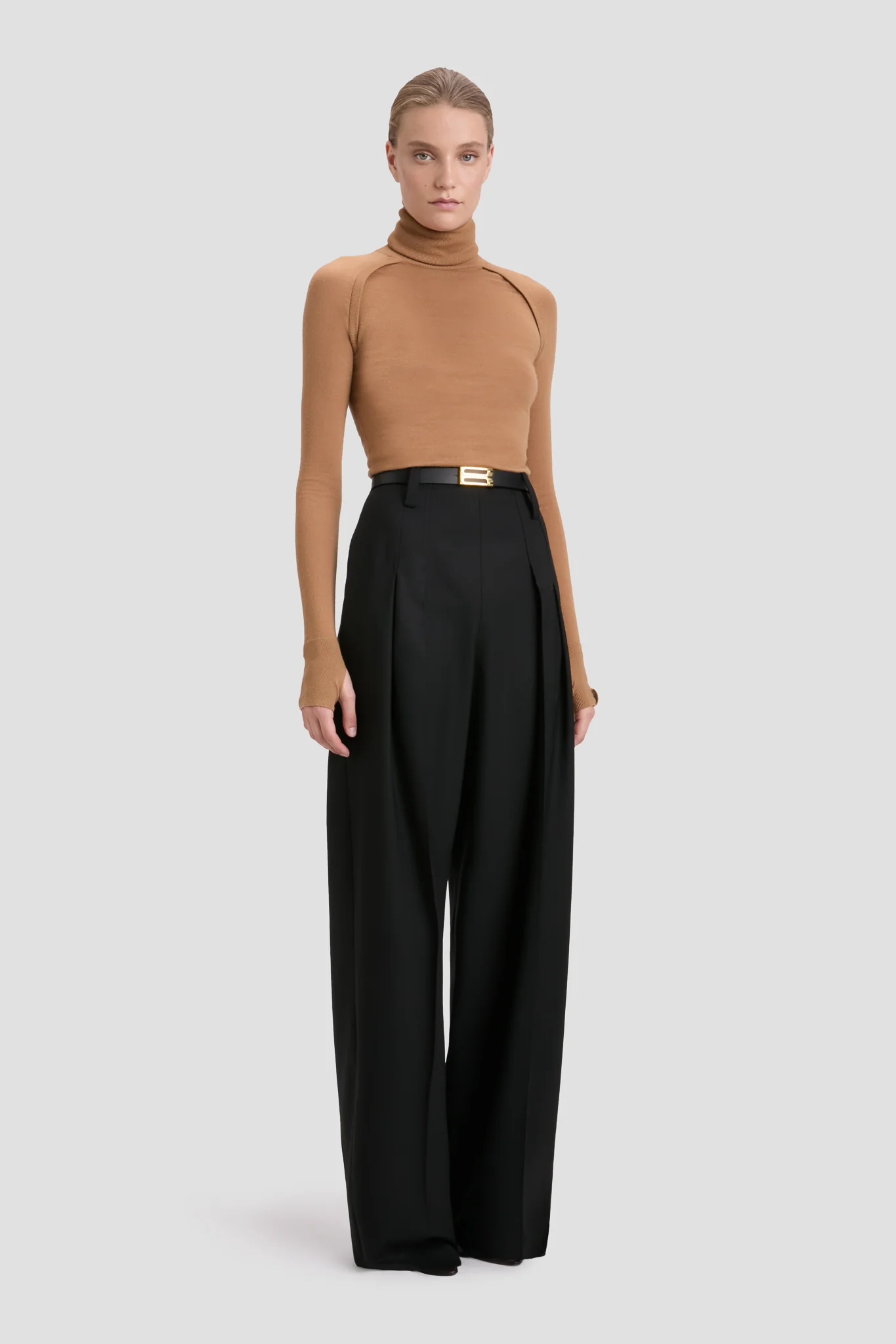 High Neck Top In Dark Camel - XNAUWBI