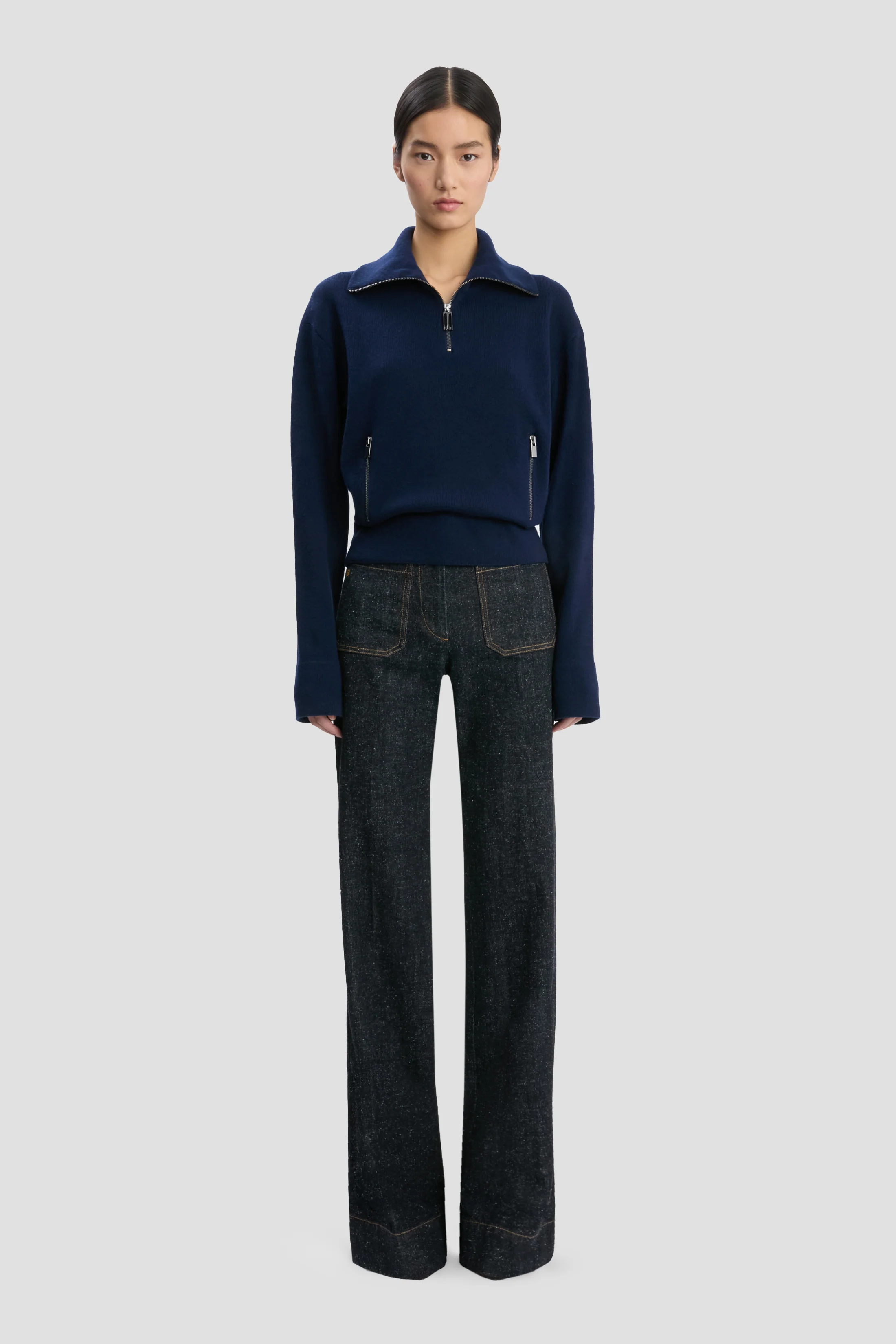 Half-Zip Milano Jumper In Navy - XNAUWBI