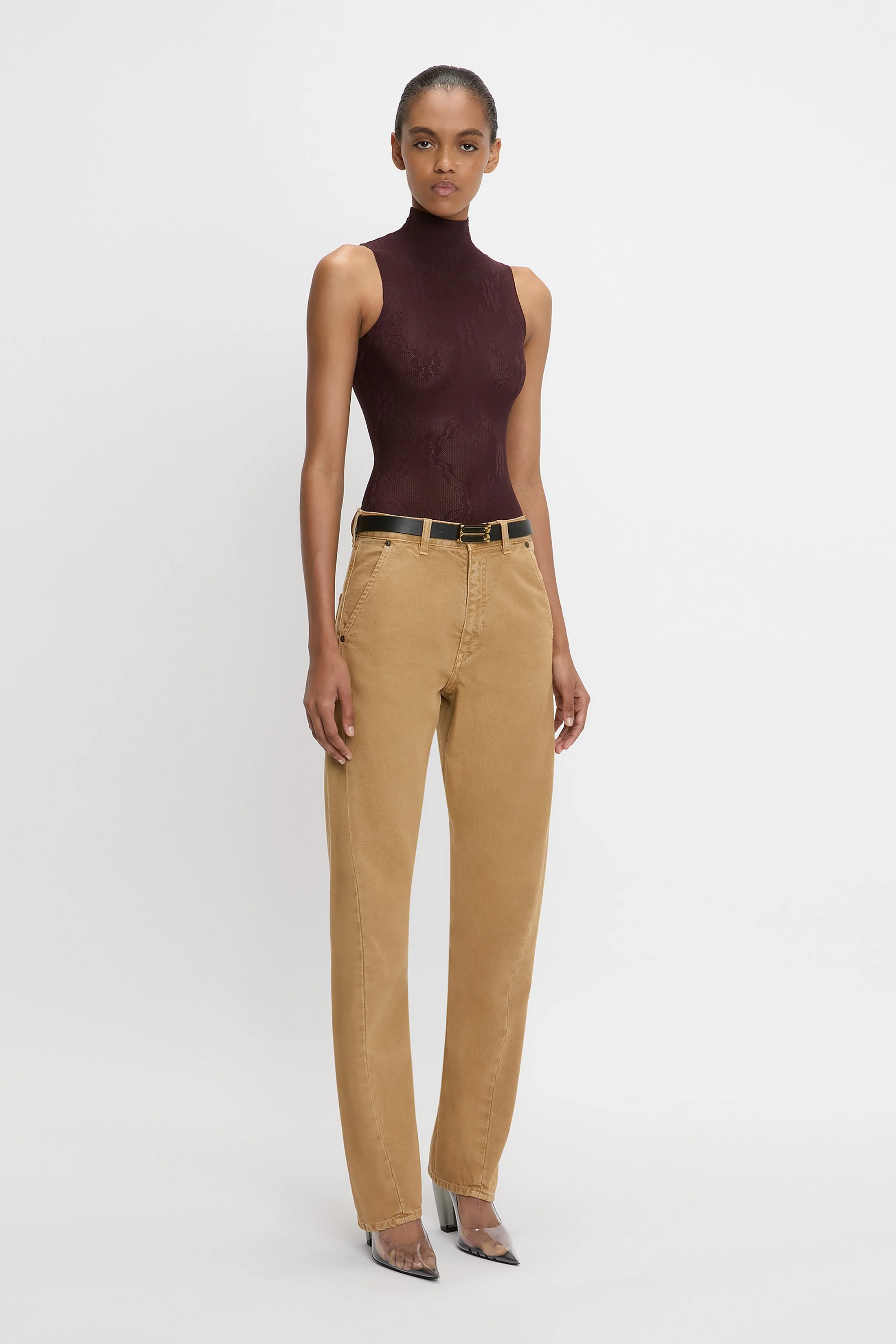 Sleeveless High Neck Bodysuit In Port - XNAUWBI