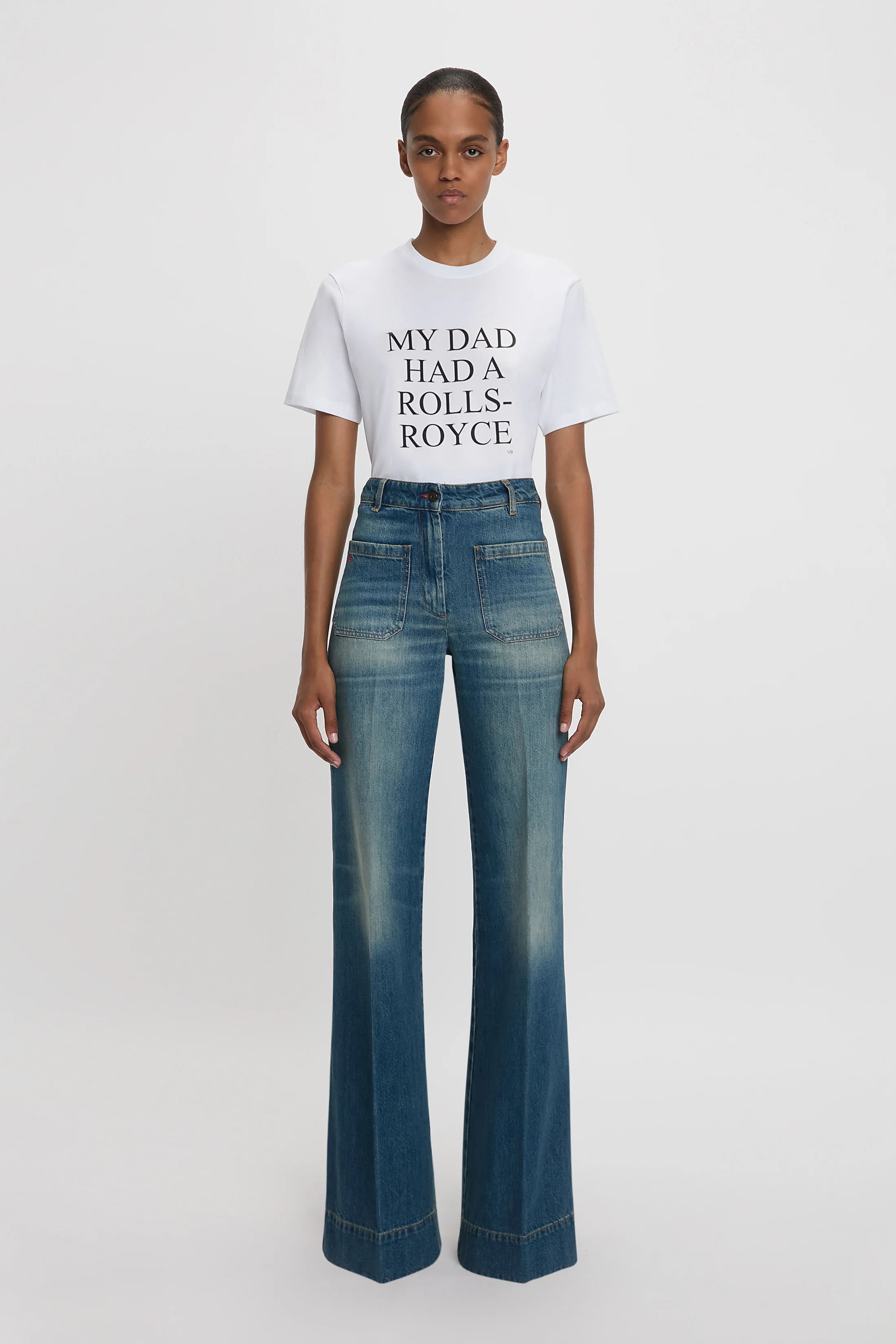 Slogan Tee In White 'My Dad Had A Rolls-Royce' - XNAUWBI