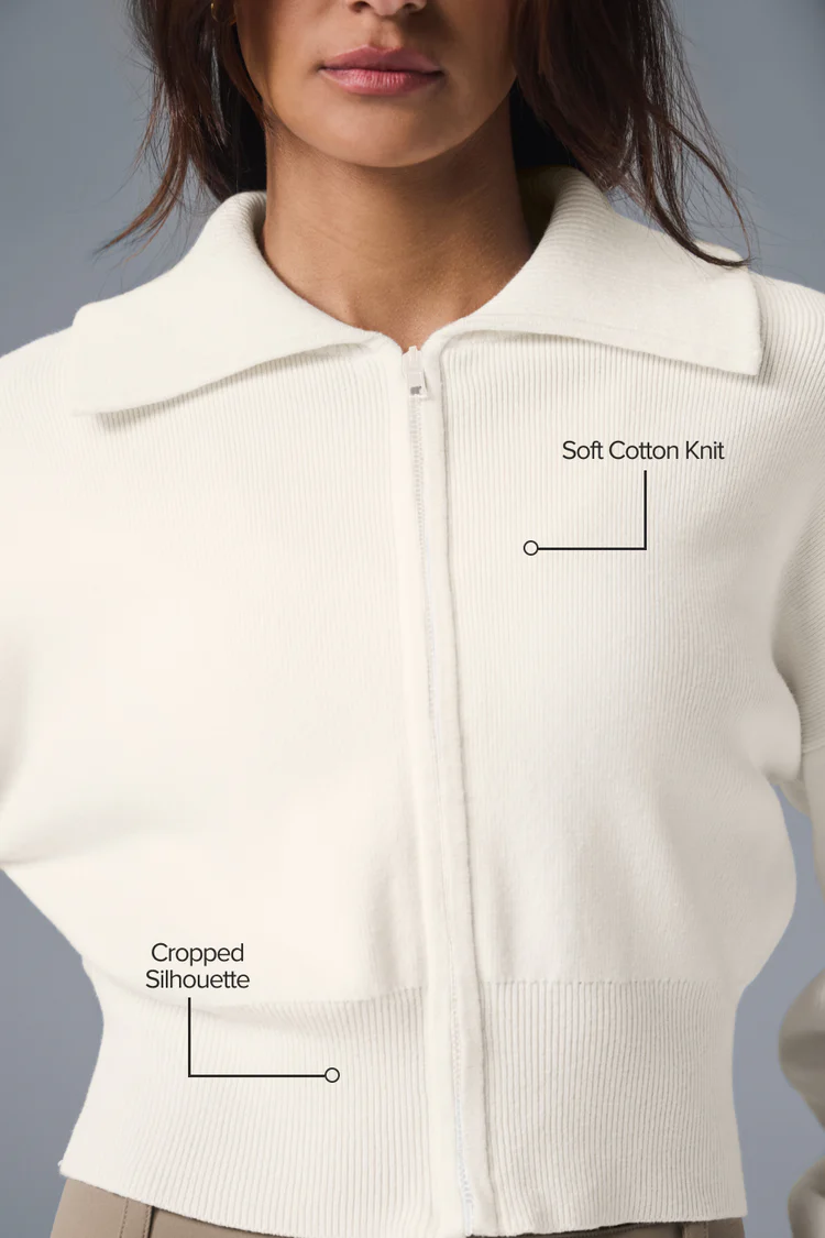 Scholar Knit Cropped Full Zip Jacket - XNAUWBI