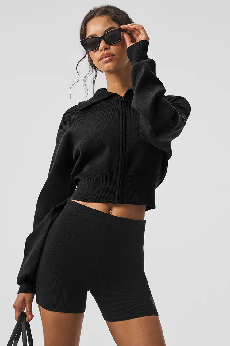 Scholar Knit Cropped Full Zip Jacket - XNAUWBI