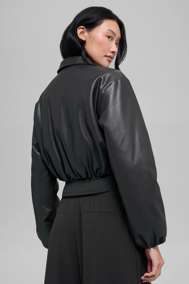 Faux Leather Cropped Premier Bomber - XNAUWBI