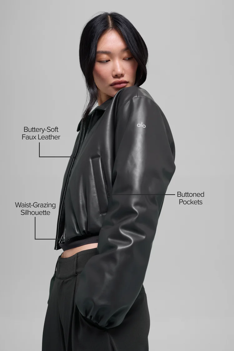 Faux Leather Cropped Premier Bomber - XNAUWBI