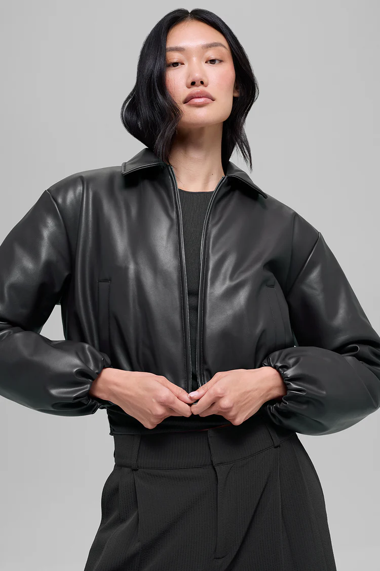 Faux Leather Cropped Premier Bomber - XNAUWBI