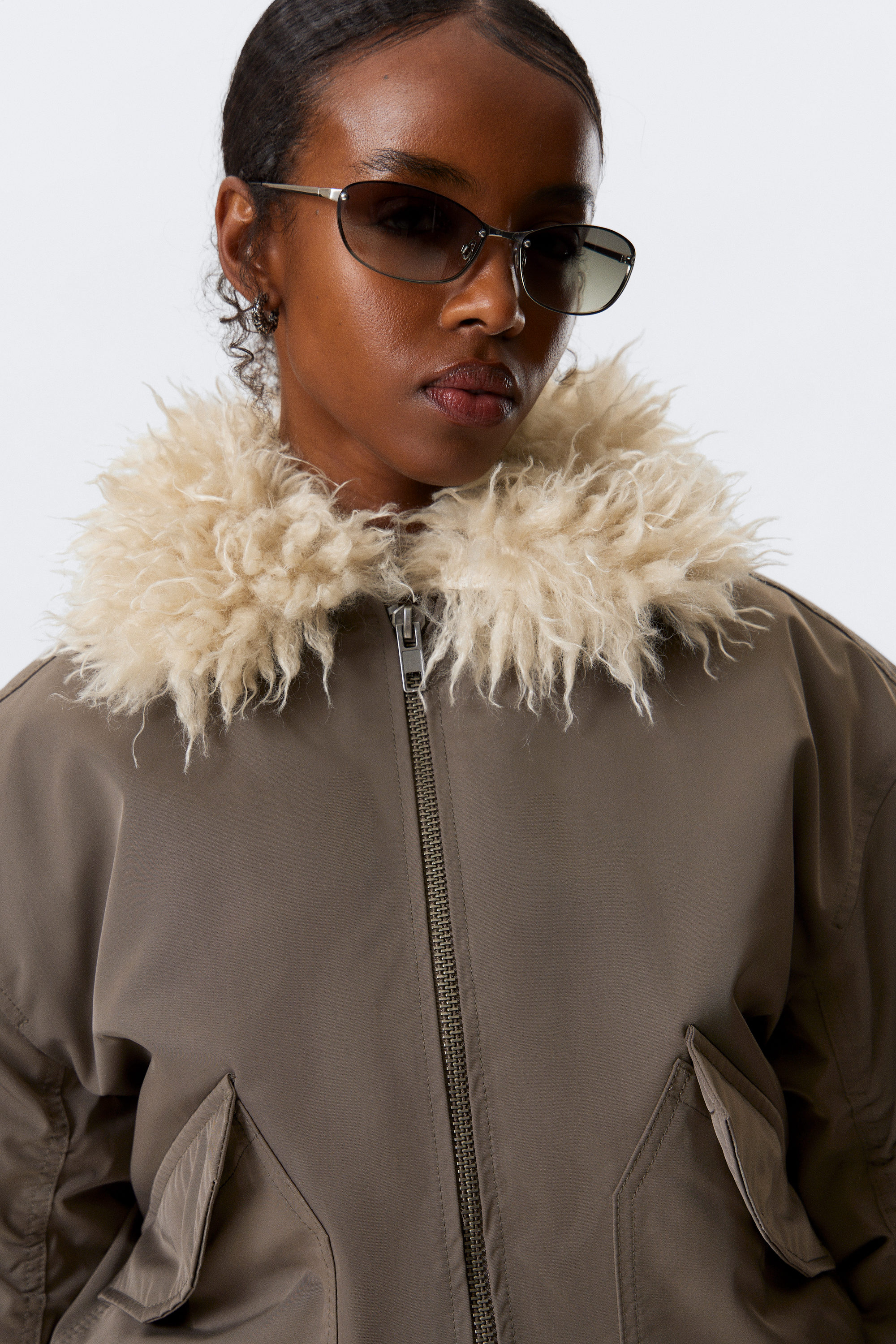 FAUX FUR COLLAR BOMBER JACKET - XNAUWBI