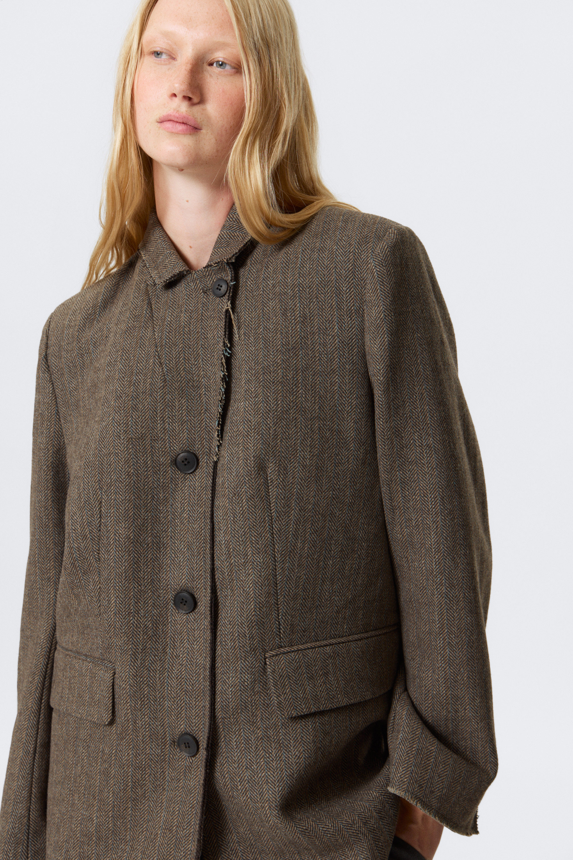LOOSE FIT WOOL BLEND HERRINGBONE BLAZER - XNAUWBI