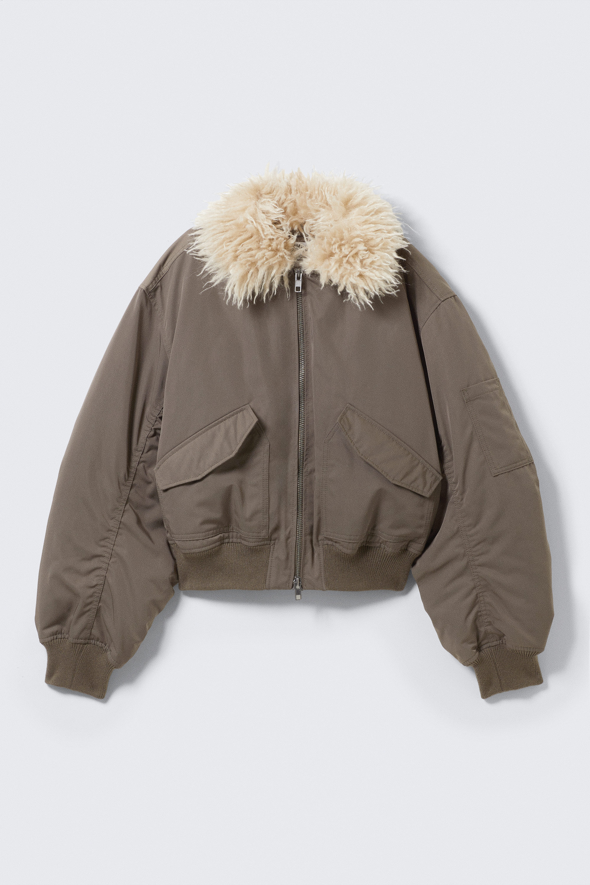 FAUX FUR COLLAR BOMBER JACKET - XNAUWBI