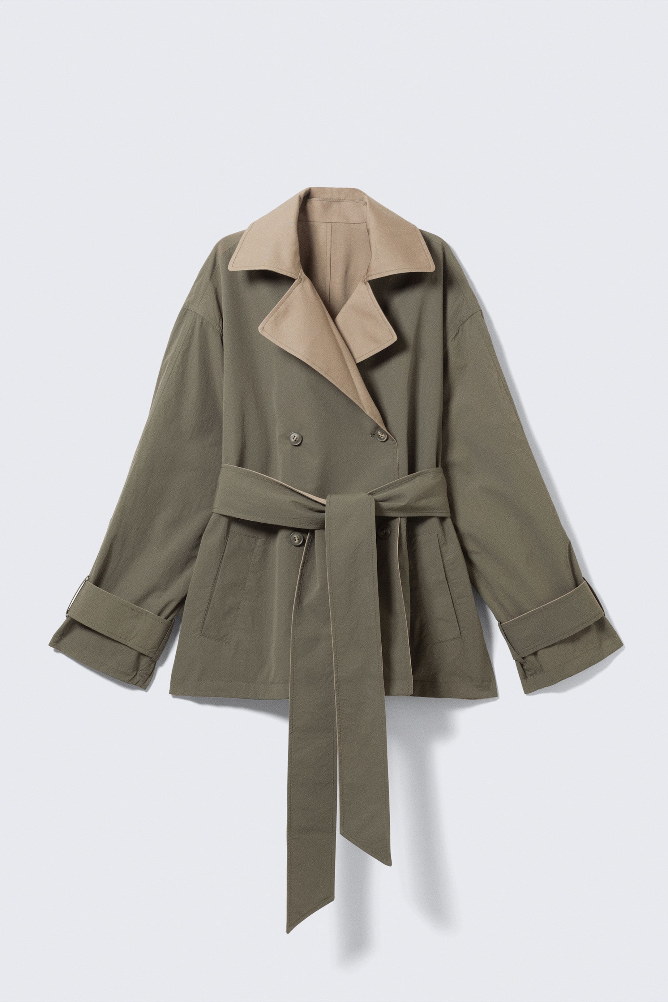 SHORT DOUBLE-BREASTED REVERSIBLE TRENCH COAT - XNAUWBI