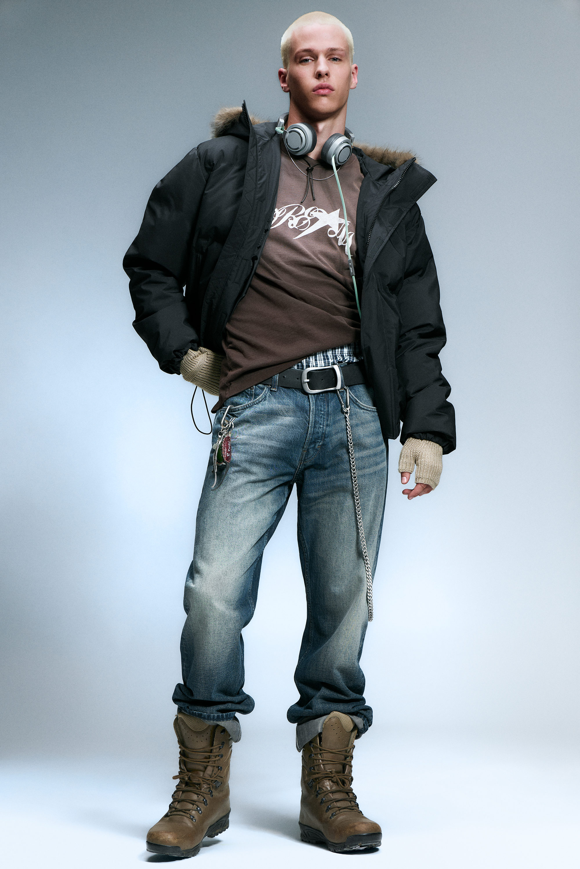 HOODED PUFFER JACKET WITH FAUX FUR TRIM - XNAUWBI