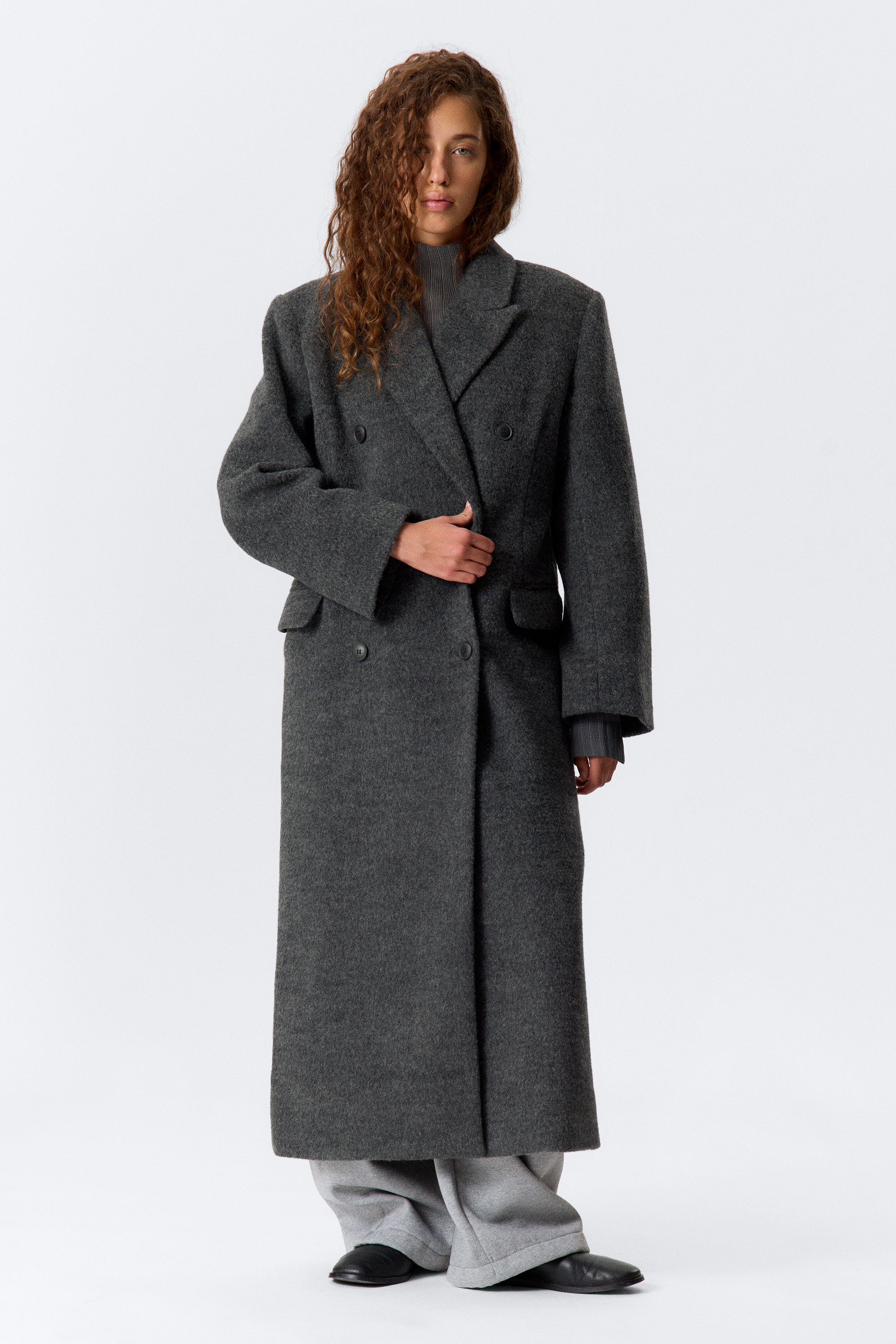 LOGAN HAIRY DOUBLE-BREASTED WOOL-BLEND COAT - XNAUWBI