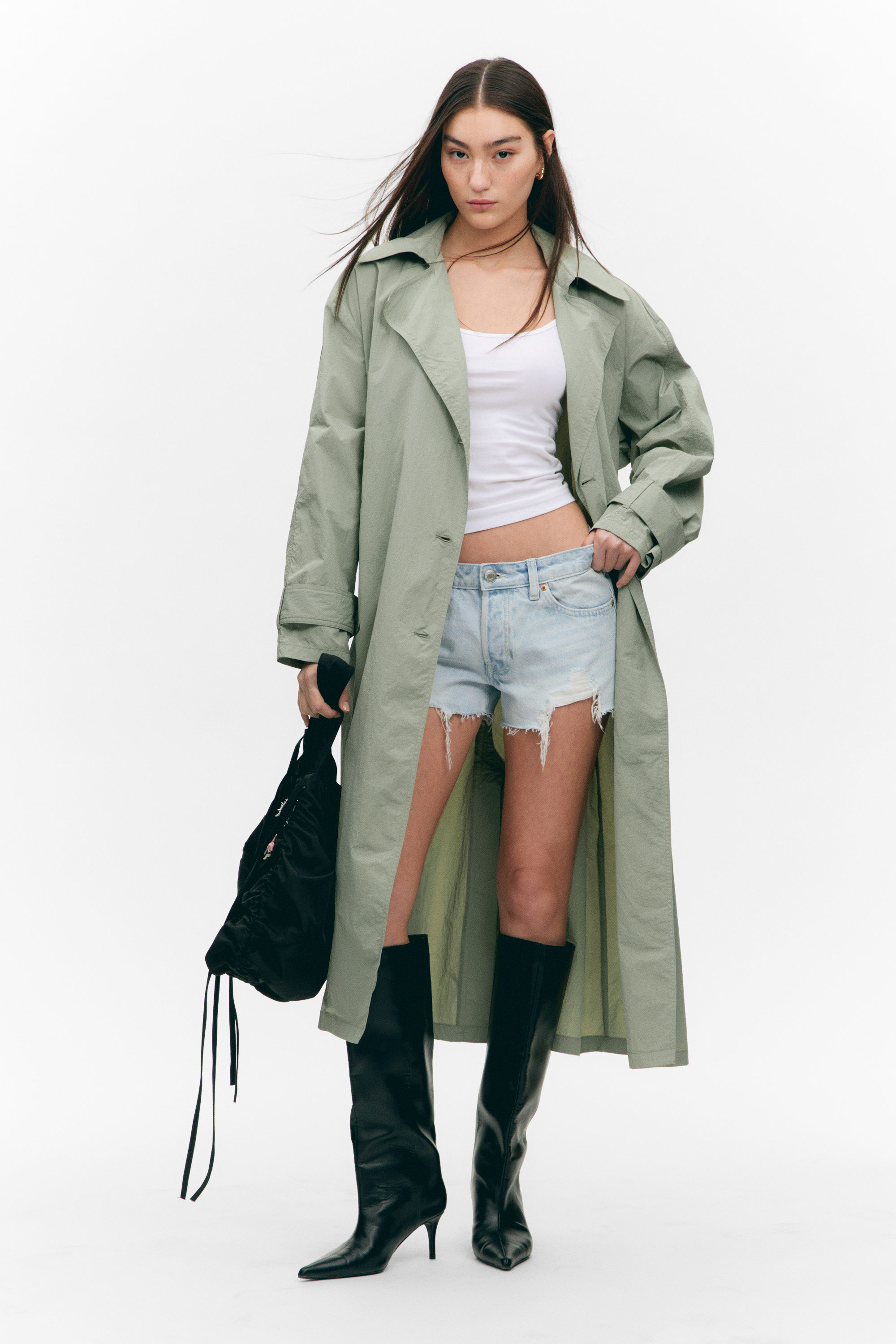 OVERSIZED BELTED NYLON TRENCH COAT - XNAUWBI