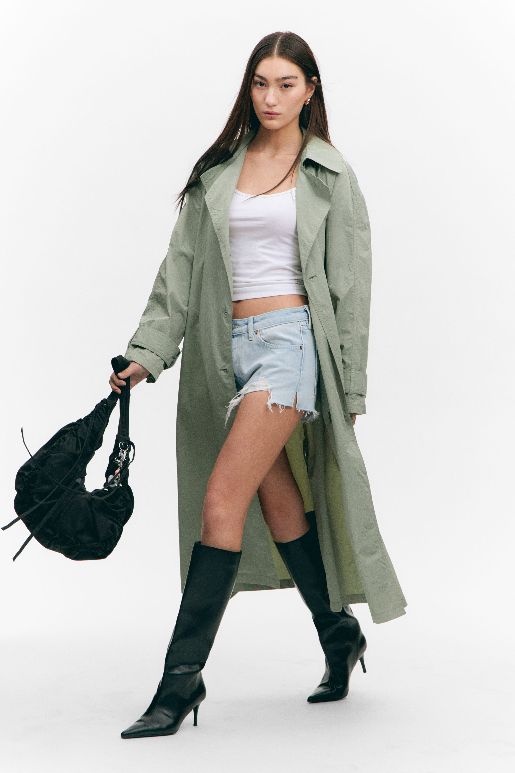 OVERSIZED BELTED NYLON TRENCH COAT - XNAUWBI