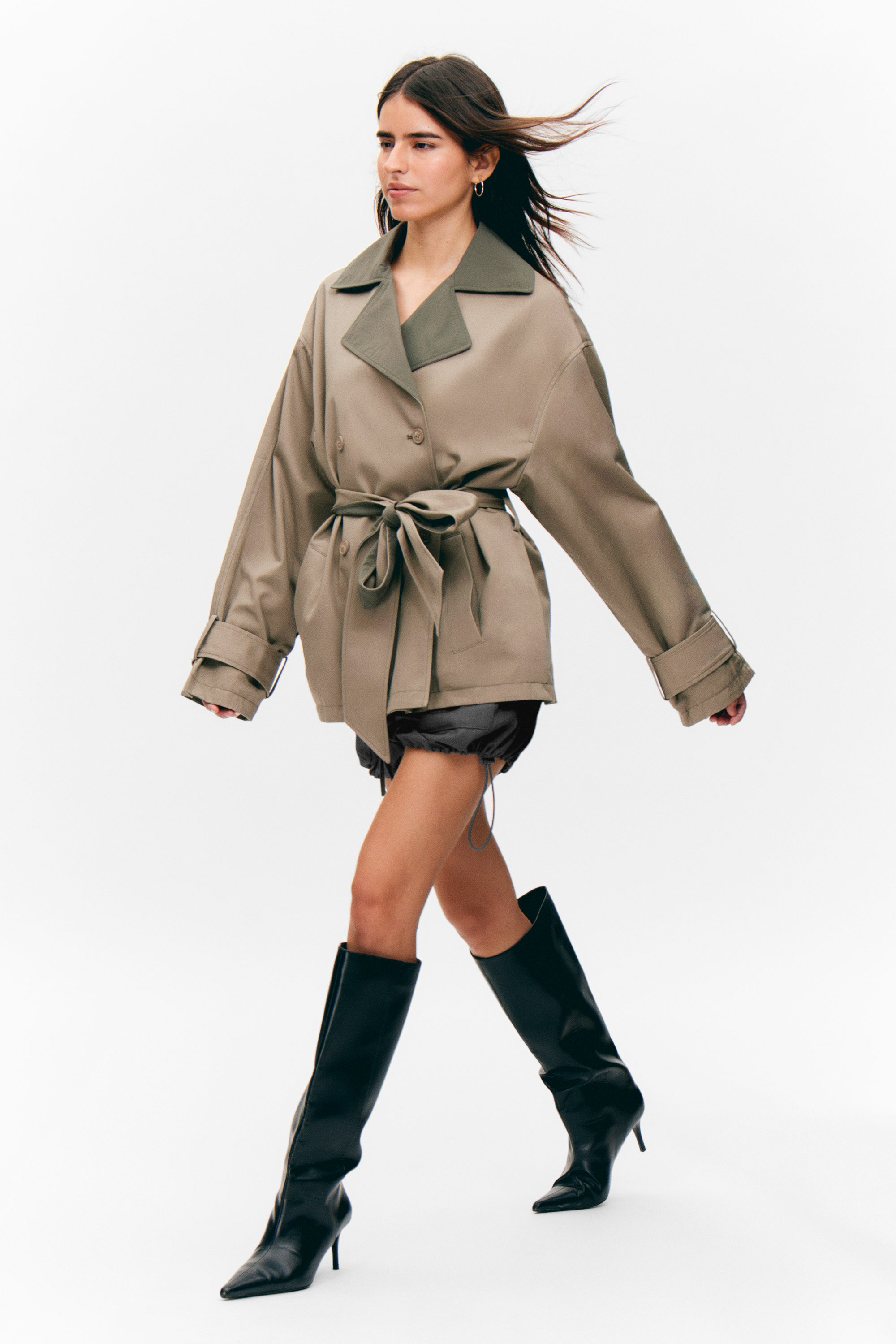 SHORT DOUBLE-BREASTED REVERSIBLE TRENCH COAT - XNAUWBI
