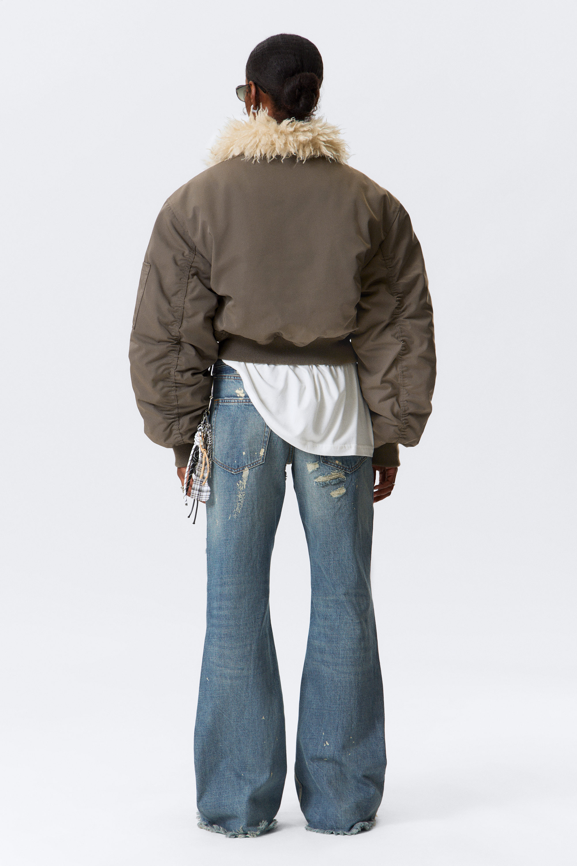 FAUX FUR COLLAR BOMBER JACKET - XNAUWBI