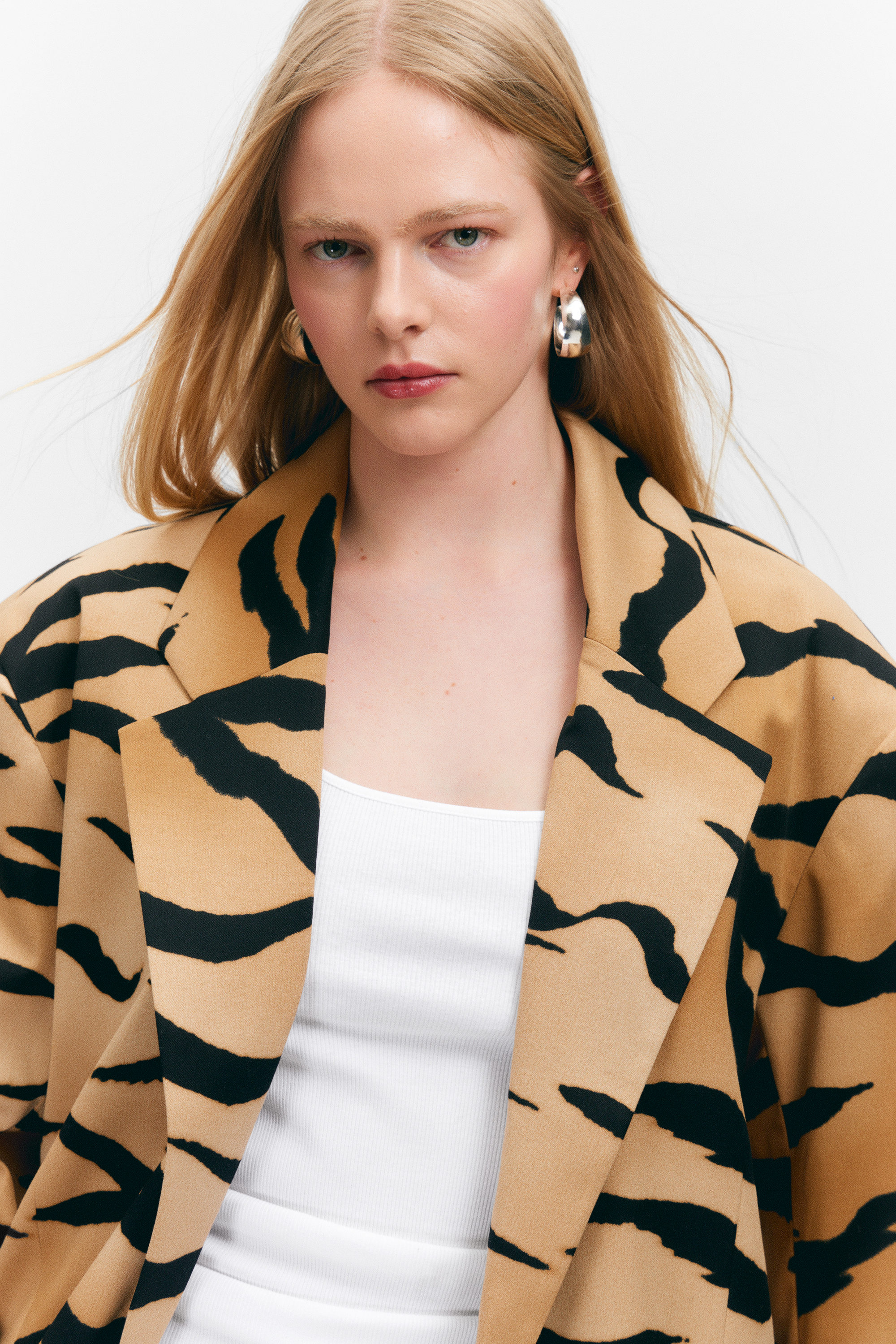 SINGLE-BREASTED OVERSIZED TIGER PRINTED BLAZER - XNAUWBI