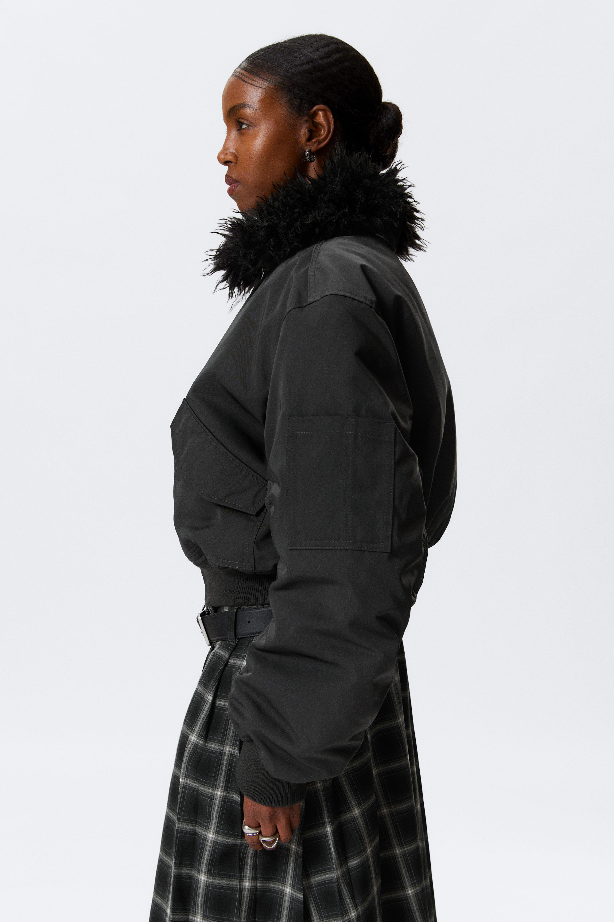 FAUX FUR COLLAR BOMBER JACKET - XNAUWBI