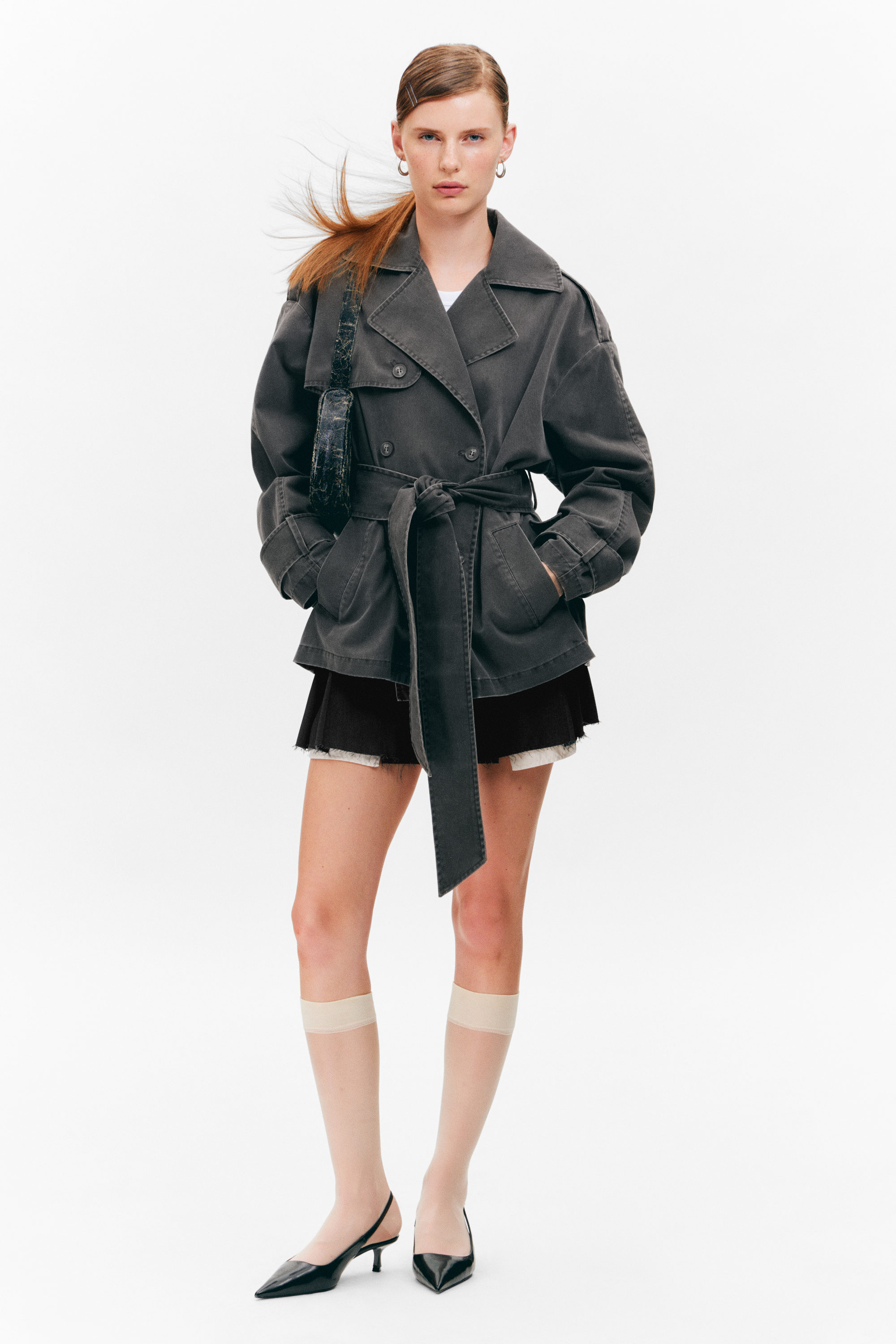 SHORT DOUBLE-BREASTED WASHED TRENCH COAT - XNAUWBI