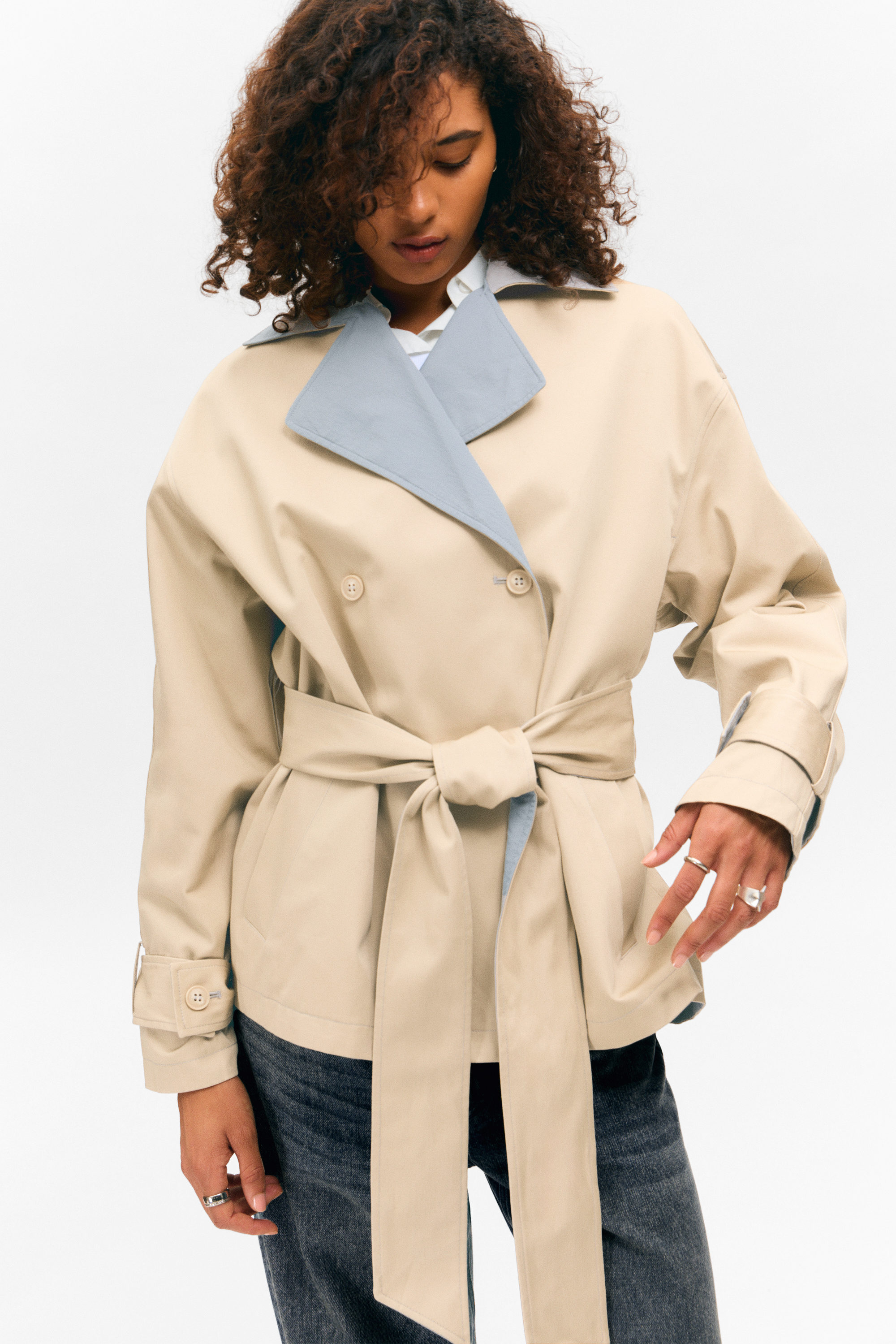 SHORT DOUBLE-BREASTED REVERSIBLE TRENCH COAT - XNAUWBI