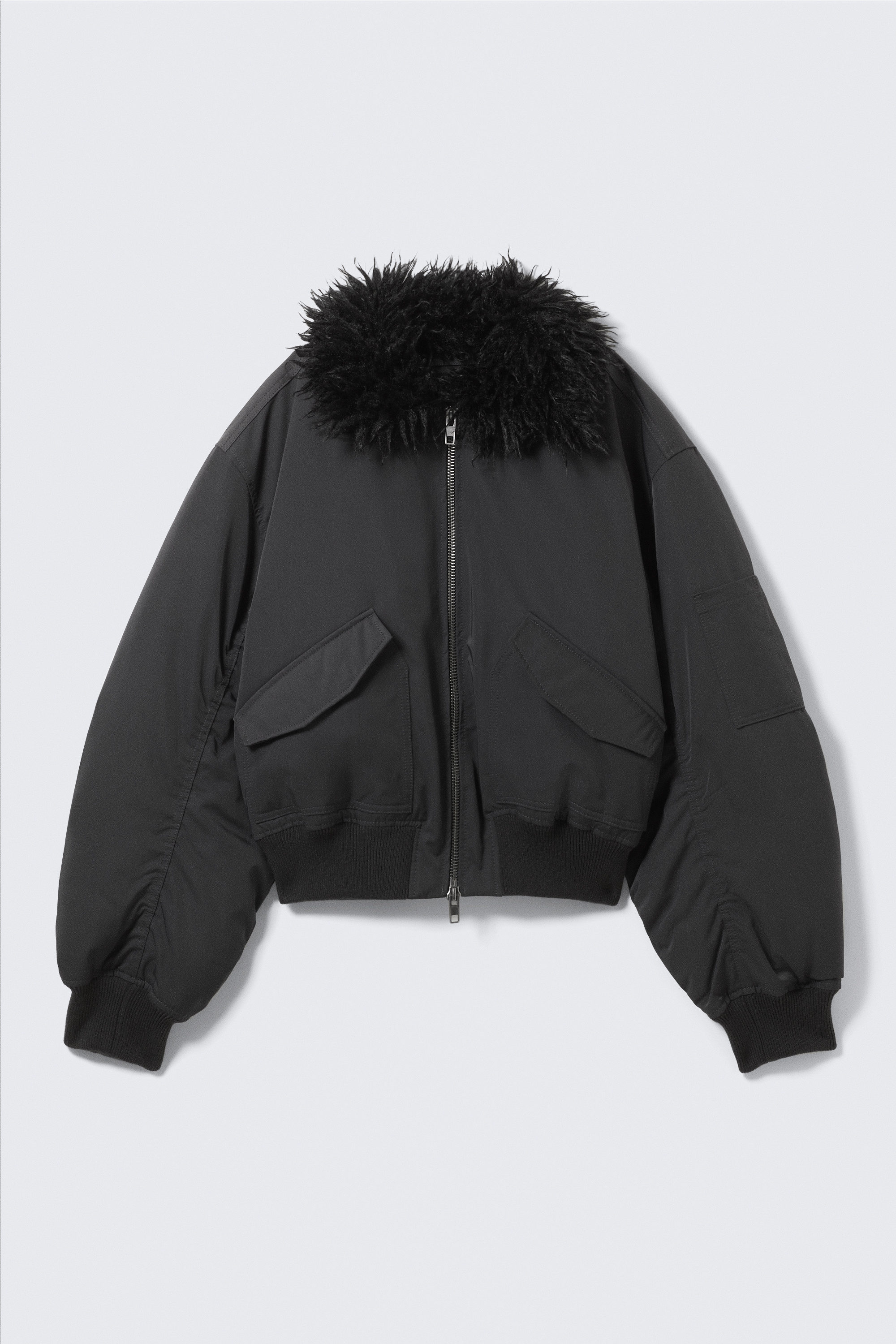 FAUX FUR COLLAR BOMBER JACKET - XNAUWBI
