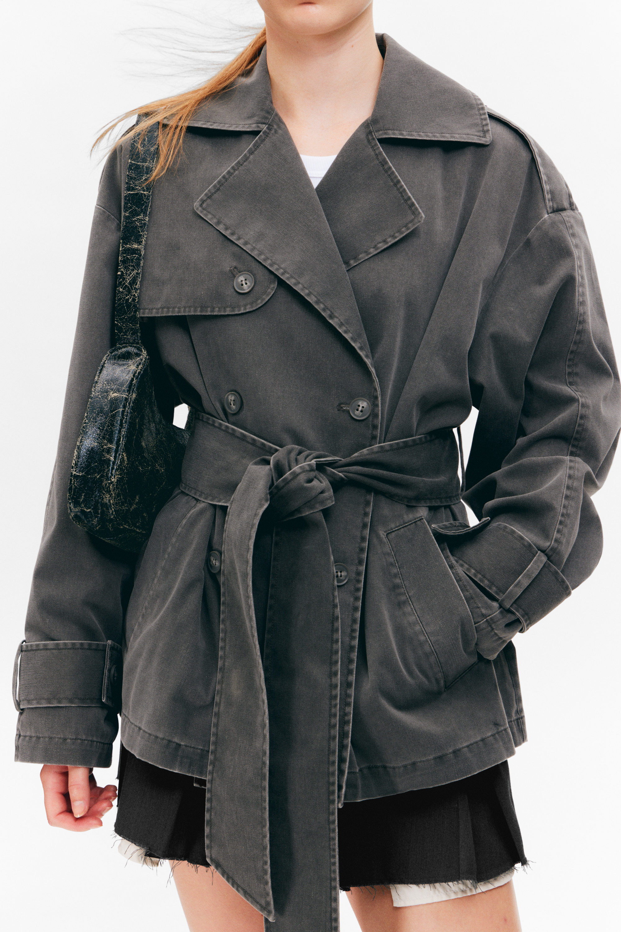 SHORT DOUBLE-BREASTED WASHED TRENCH COAT - XNAUWBI