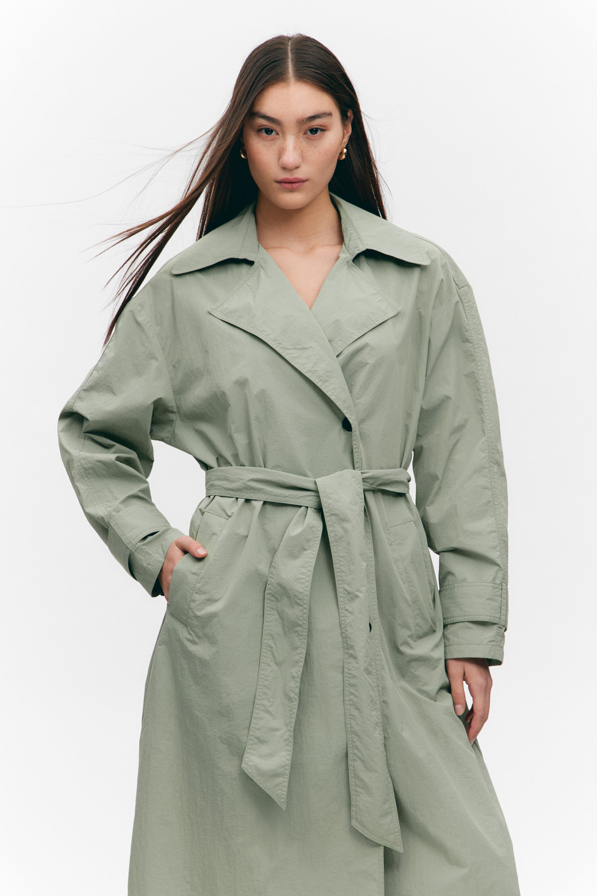 OVERSIZED BELTED NYLON TRENCH COAT - XNAUWBI