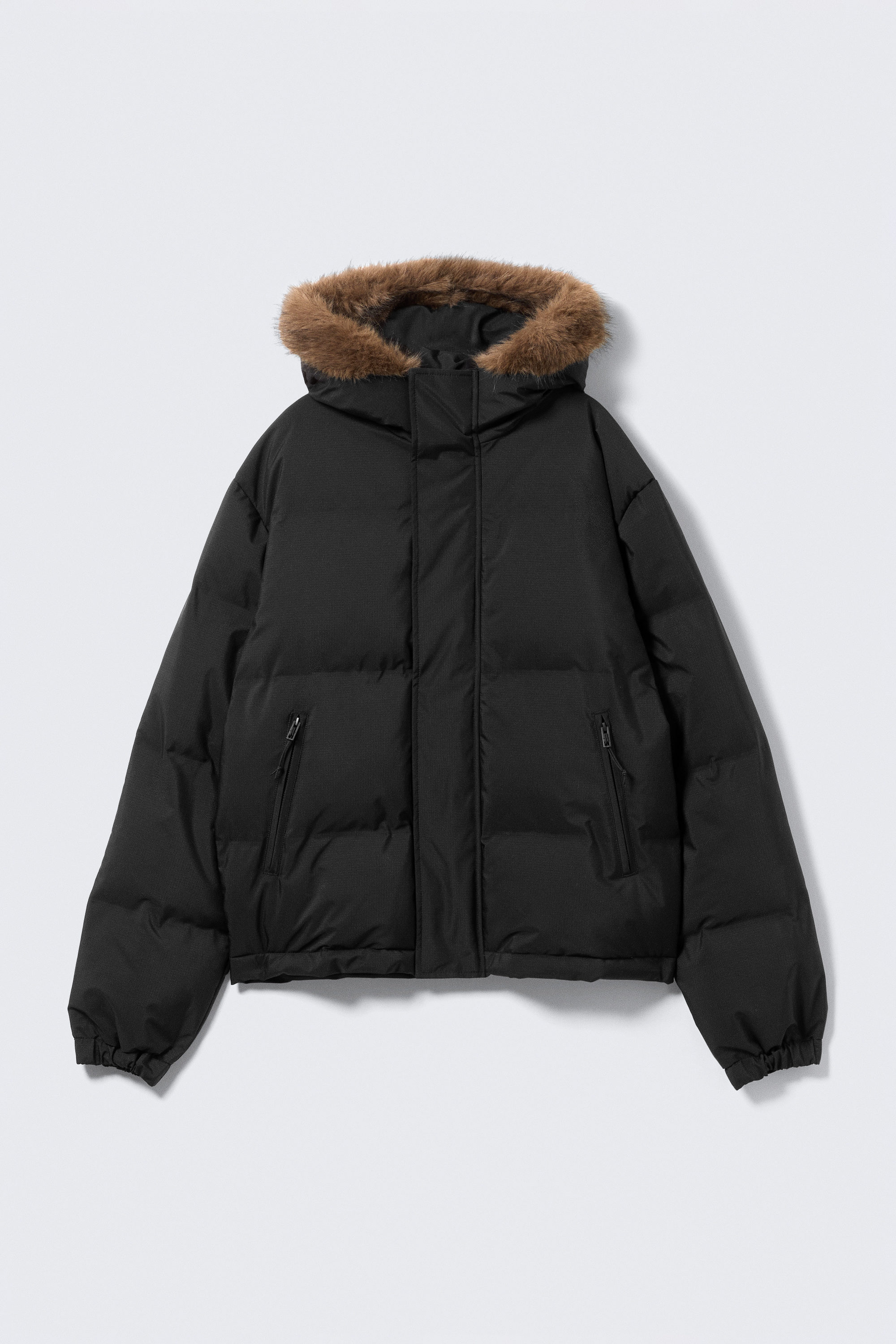 HOODED PUFFER JACKET WITH FAUX FUR TRIM - XNAUWBI