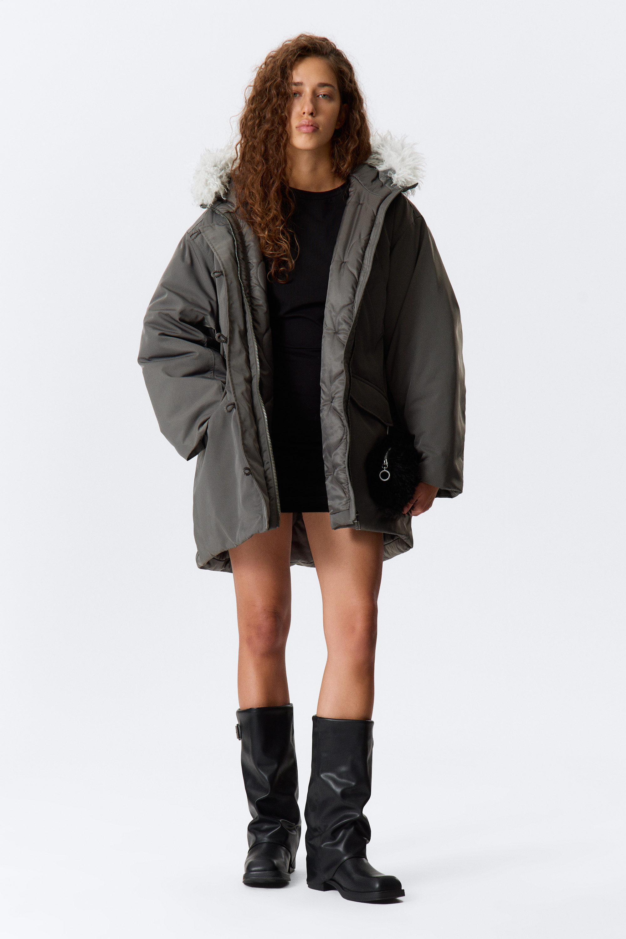 PADDED BOMBER PARKA WITH FAUX FUR TRIM - XNAUWBI
