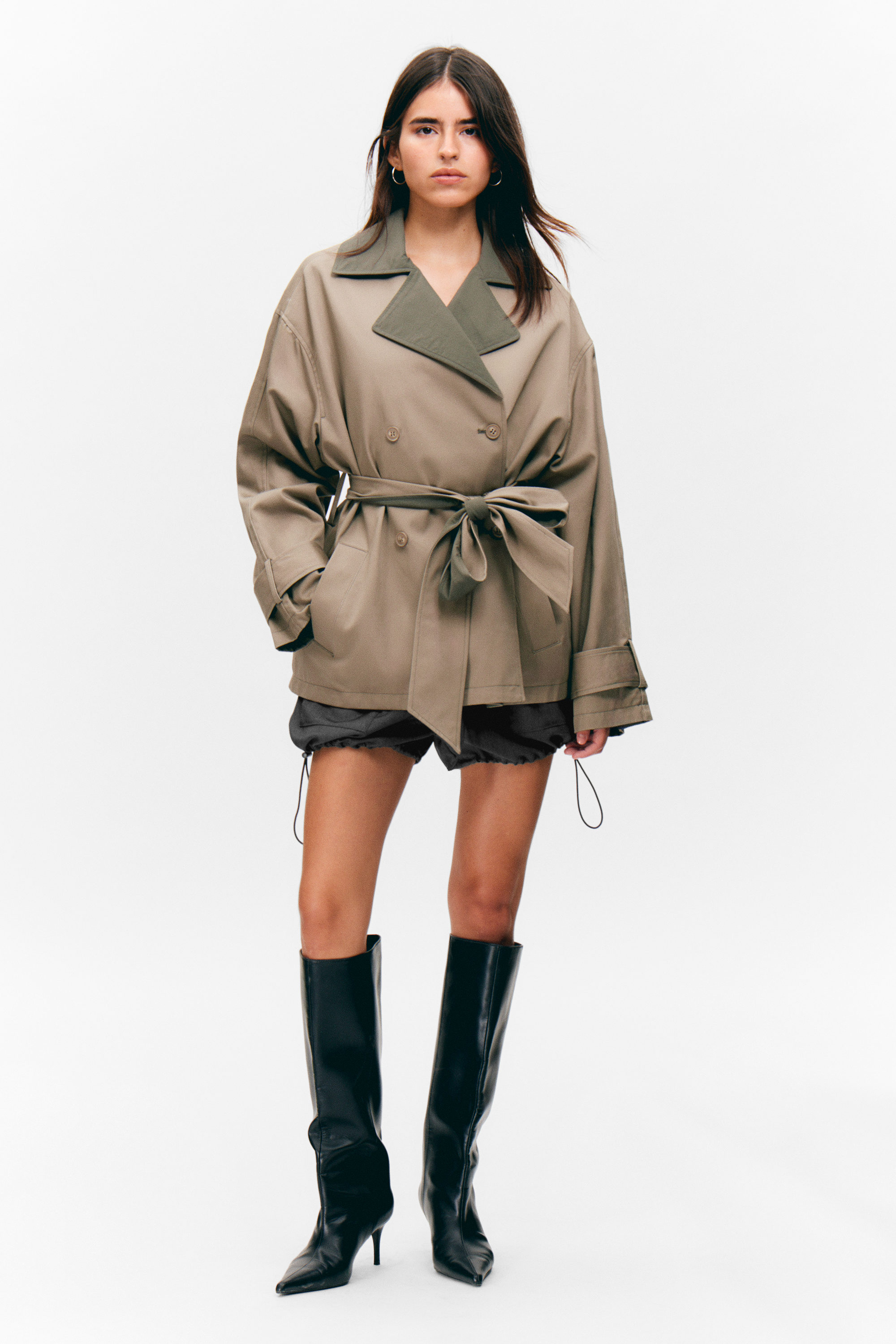 SHORT DOUBLE-BREASTED REVERSIBLE TRENCH COAT - XNAUWBI