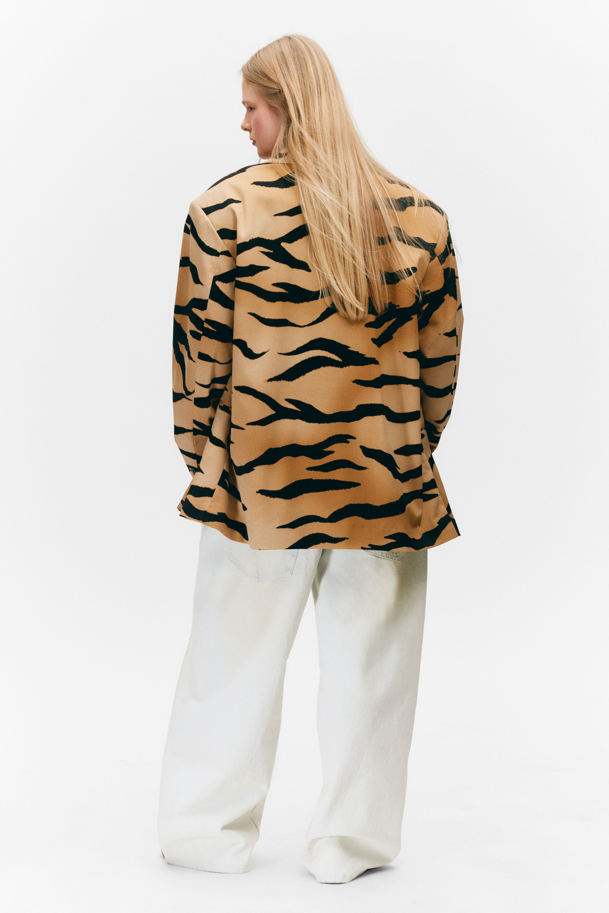 SINGLE-BREASTED OVERSIZED TIGER PRINTED BLAZER - XNAUWBI