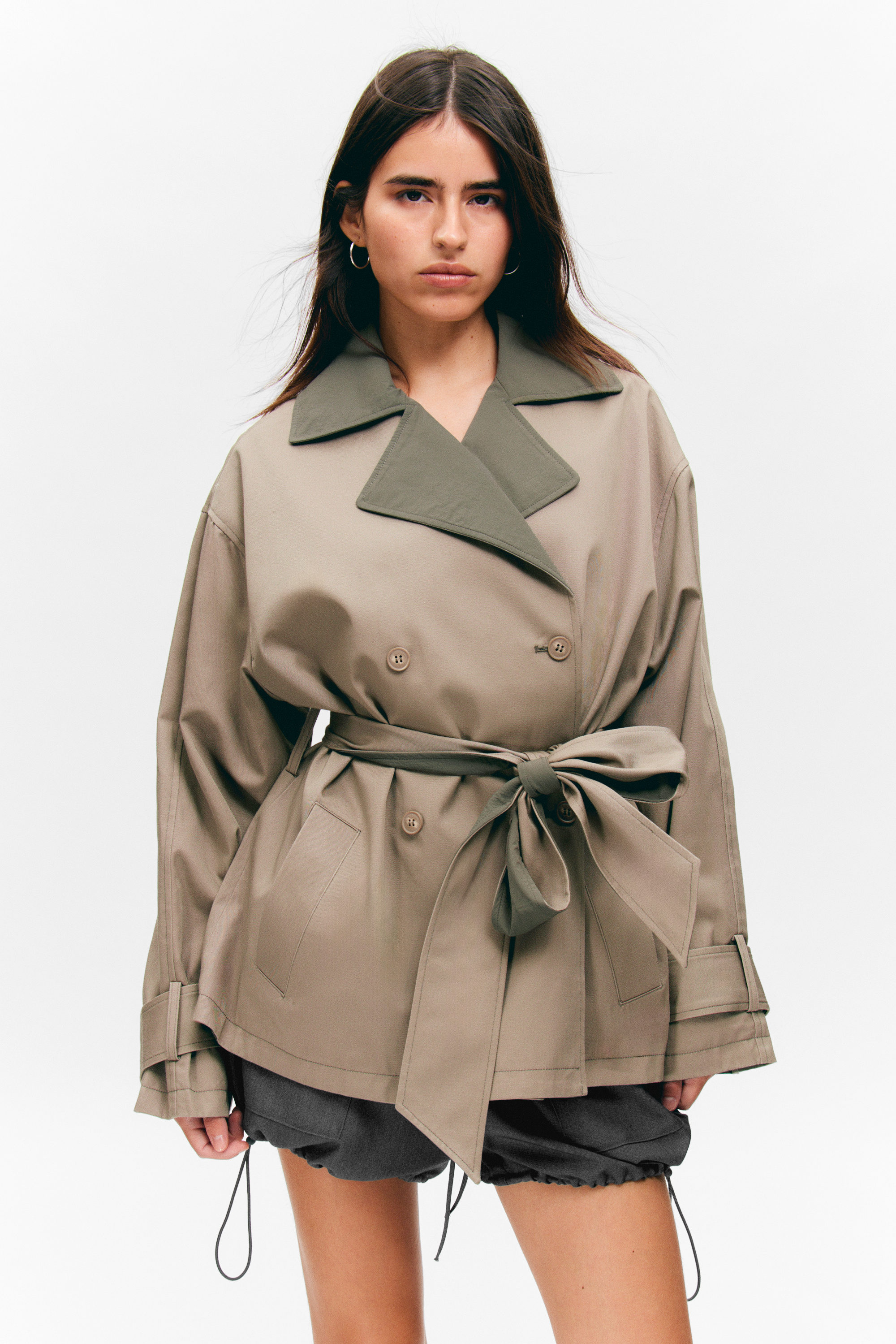 SHORT DOUBLE-BREASTED REVERSIBLE TRENCH COAT - XNAUWBI