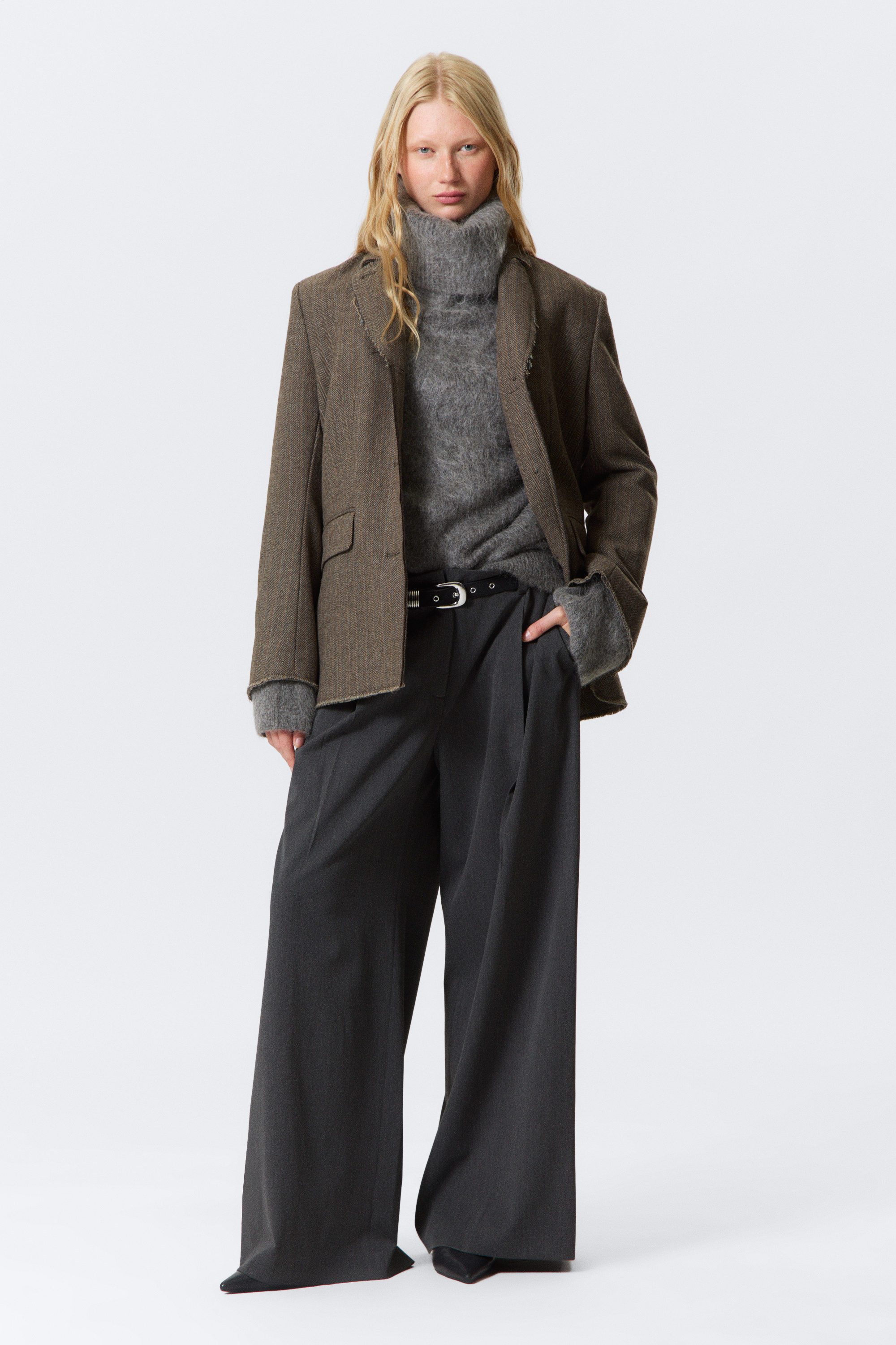 LOOSE FIT WOOL BLEND HERRINGBONE BLAZER - XNAUWBI