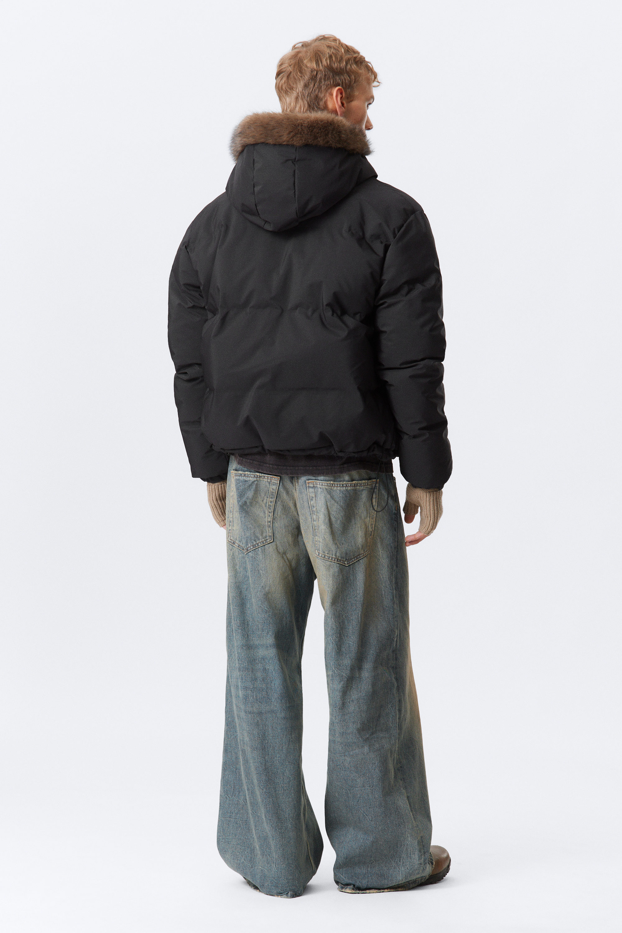 HOODED PUFFER JACKET WITH FAUX FUR TRIM - XNAUWBI