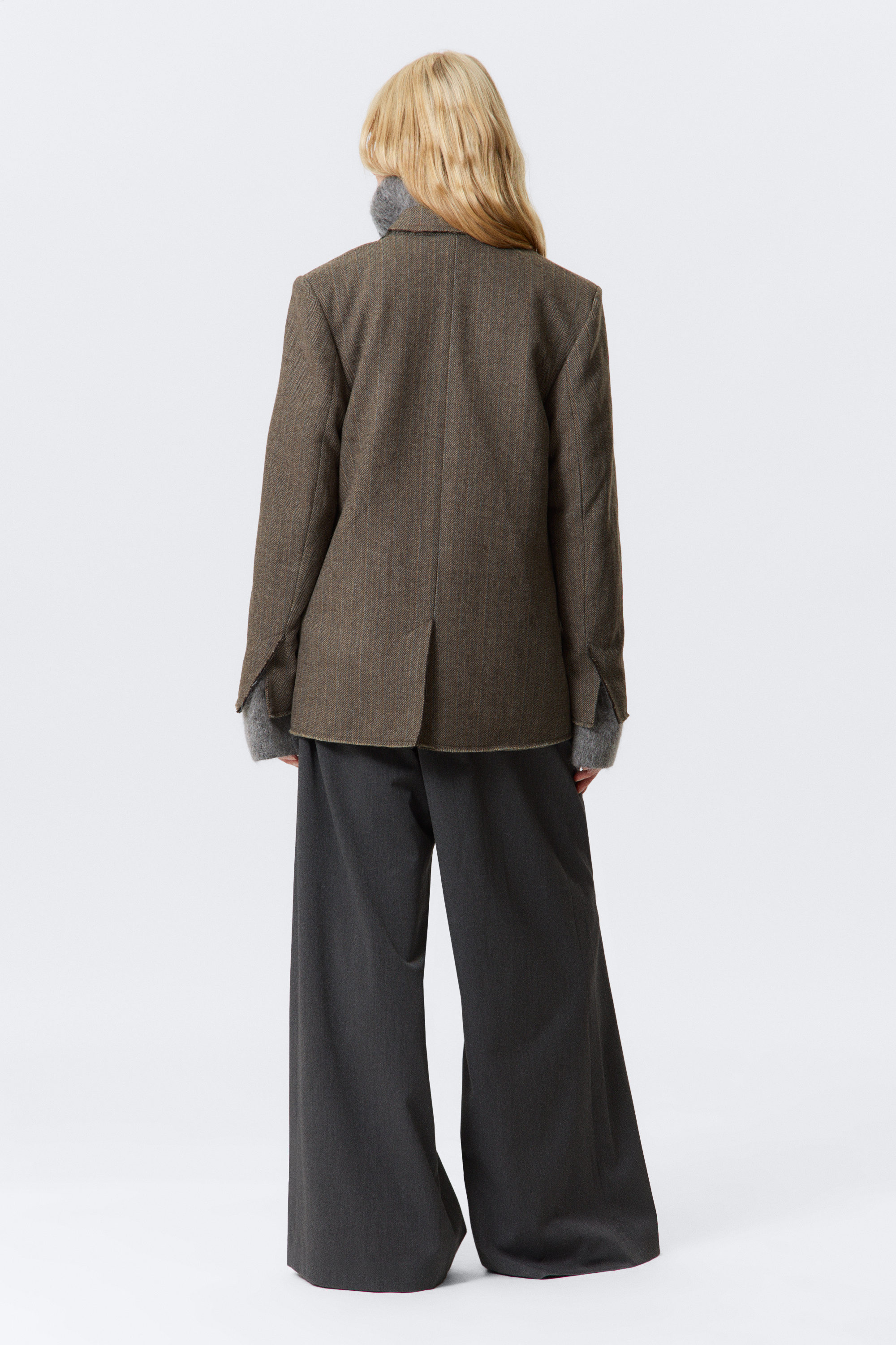 LOOSE FIT WOOL BLEND HERRINGBONE BLAZER - XNAUWBI