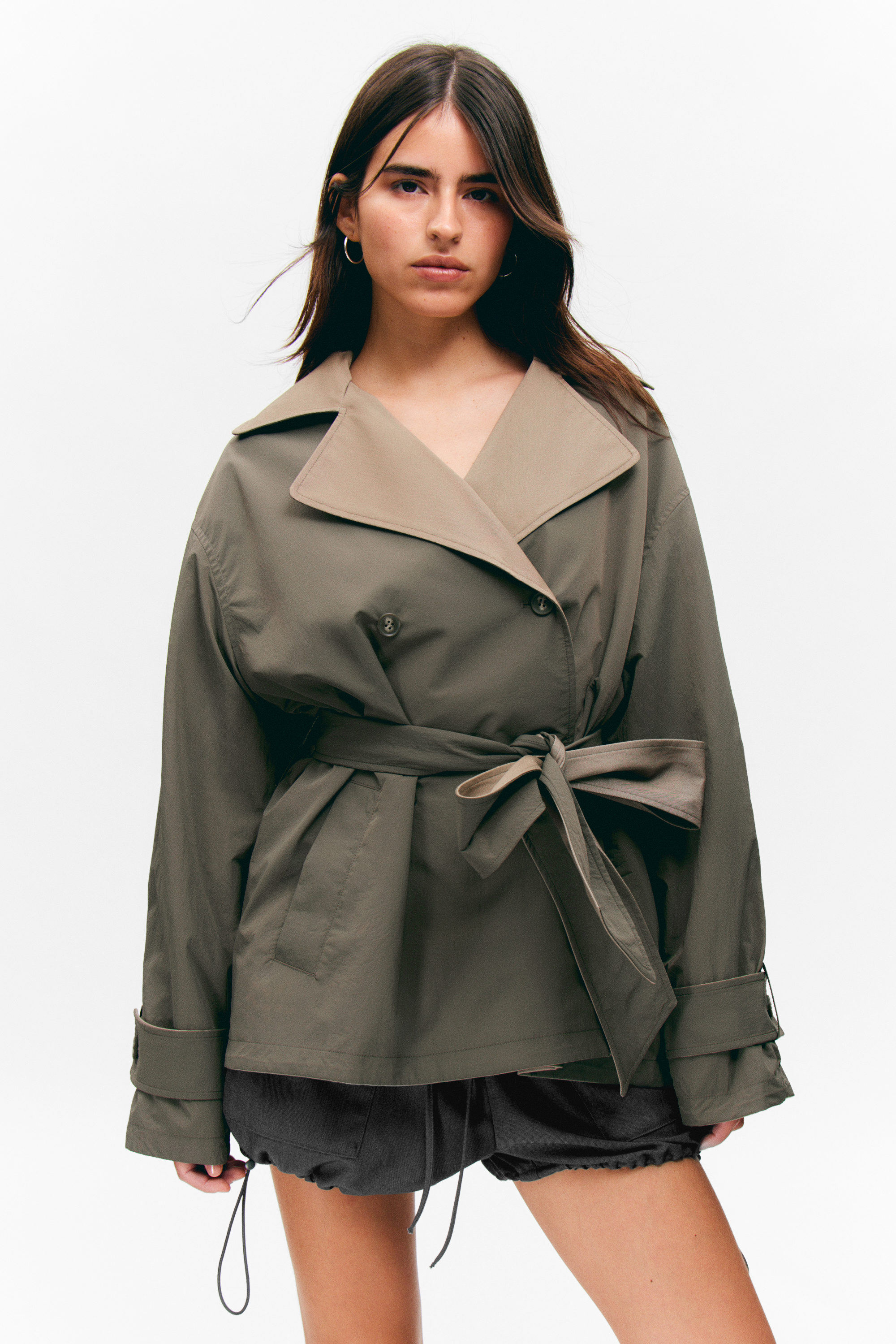 SHORT DOUBLE-BREASTED REVERSIBLE TRENCH COAT - XNAUWBI