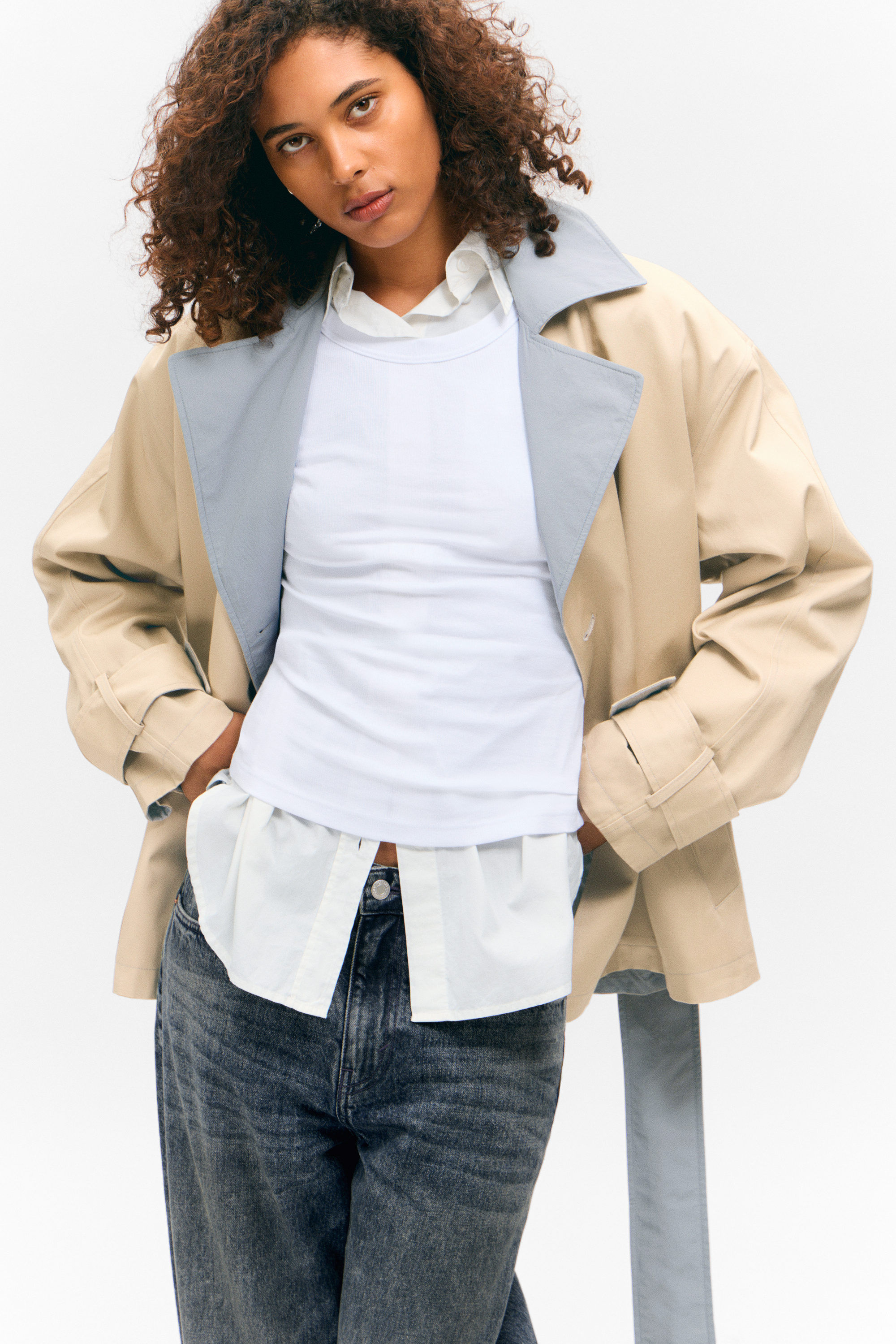 SHORT DOUBLE-BREASTED REVERSIBLE TRENCH COAT - XNAUWBI